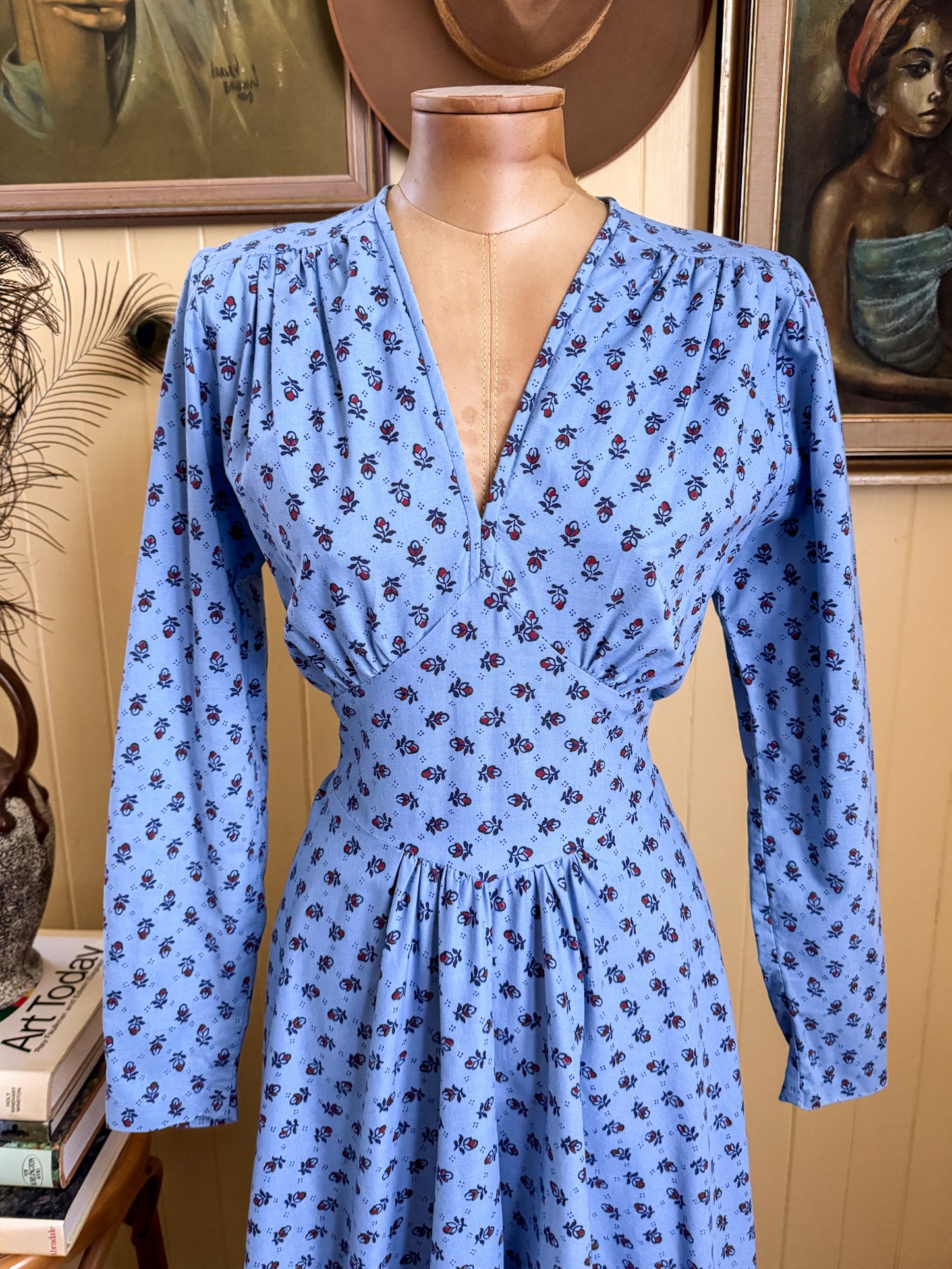 VINTAGE 1980S LAURA ASHLEY AUSTRALIAN COTTON FLORAL PRINT PRAIRIE DRESS M