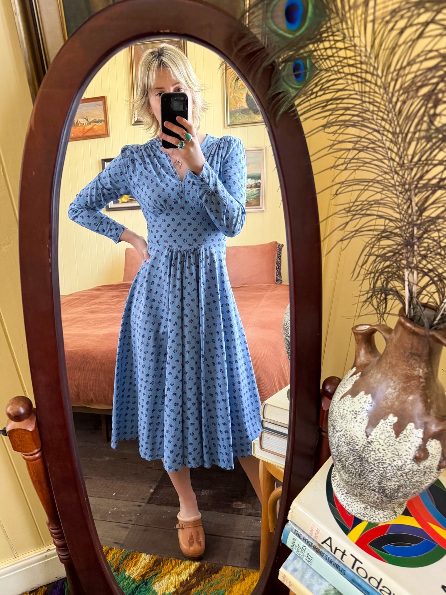 VINTAGE 1980S LAURA ASHLEY AUSTRALIAN COTTON FLORAL PRINT PRAIRIE DRESS M