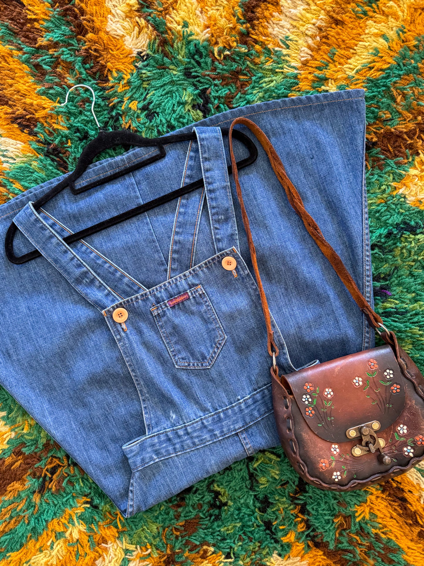 VINTAGE 1970S LANDLUBBER DENIM SUSPENDER PINAFORE DRESS XS/S