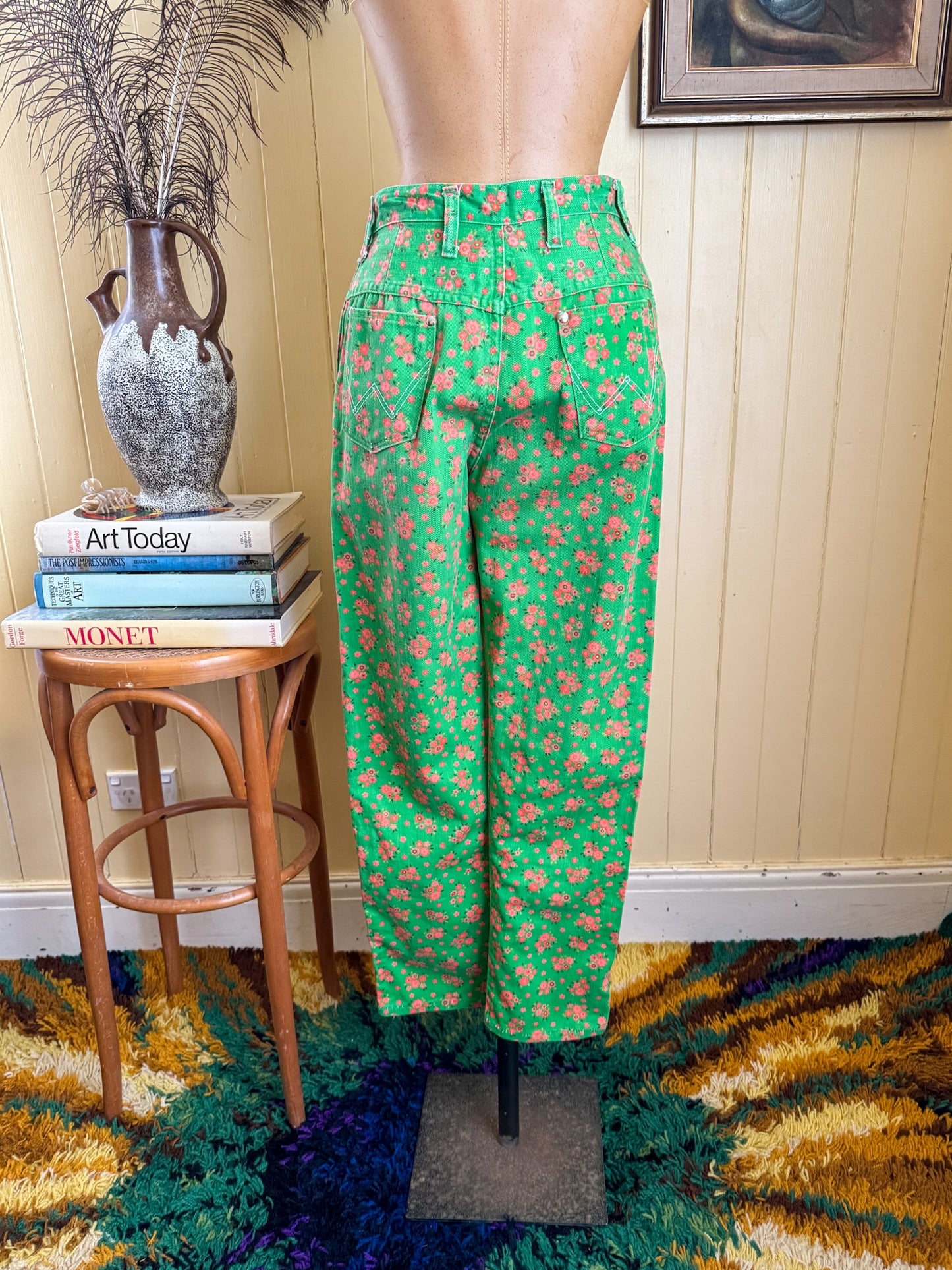 VINTAGE 1970S AMERICAN MISSES WRANGLER COTTON FLORAL PRINT TAPERED JEAN S