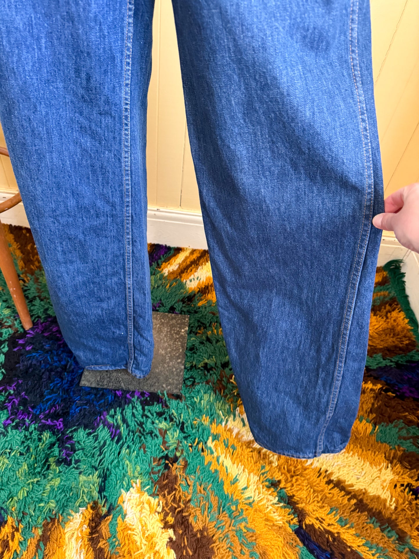 VINTAGE 1970S HASH COTTON DENIM WIDE LEG DUNGAREES OVERALLS M