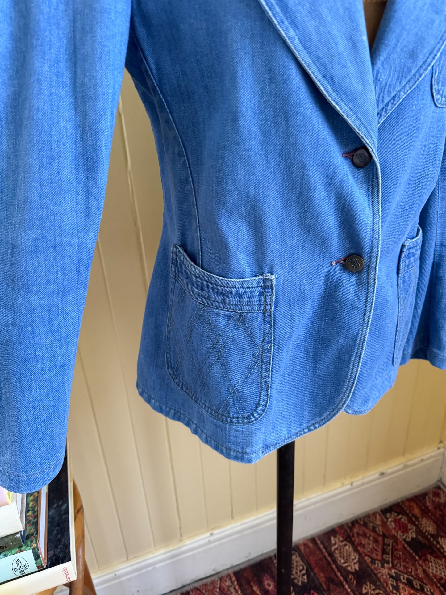 VINTAGE 1970S WALCO COTTON DENIM FITTED BLAZER JACKET S/M
