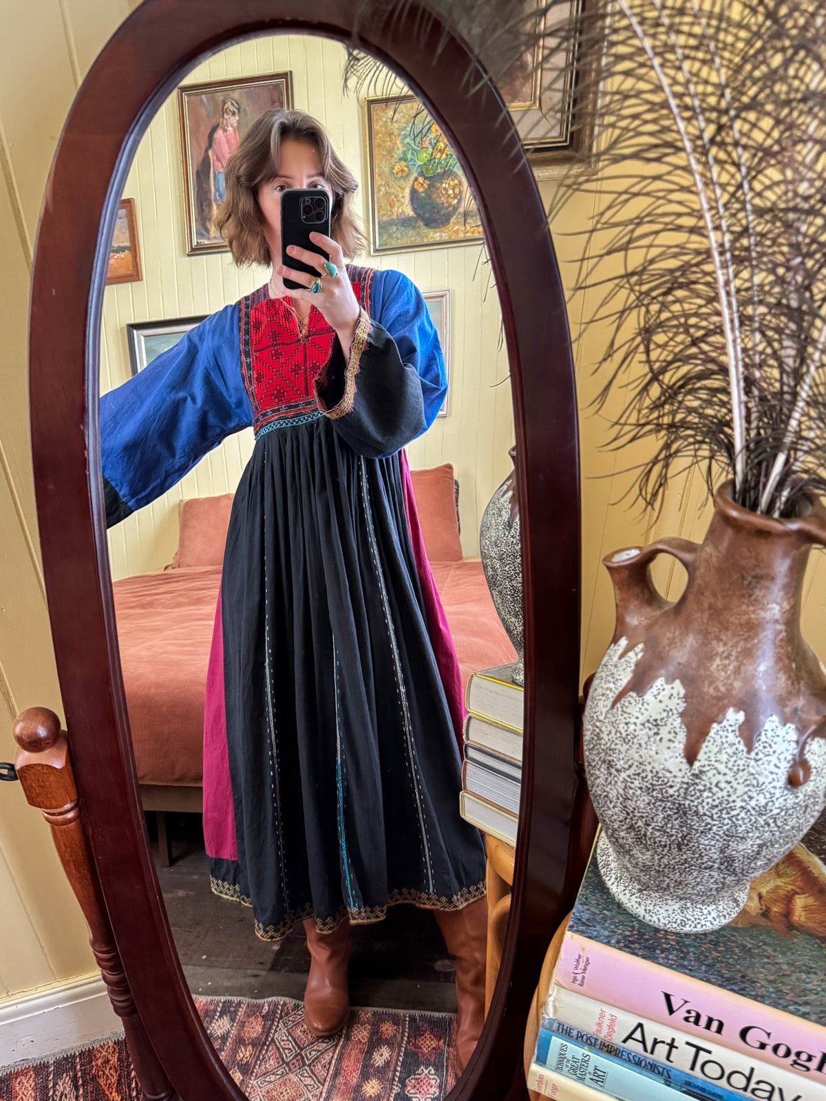 VINTAGE 1960S TRADITIONAL AFGHANI EMBROIDERED PATCHWORK FOLK DRESS M