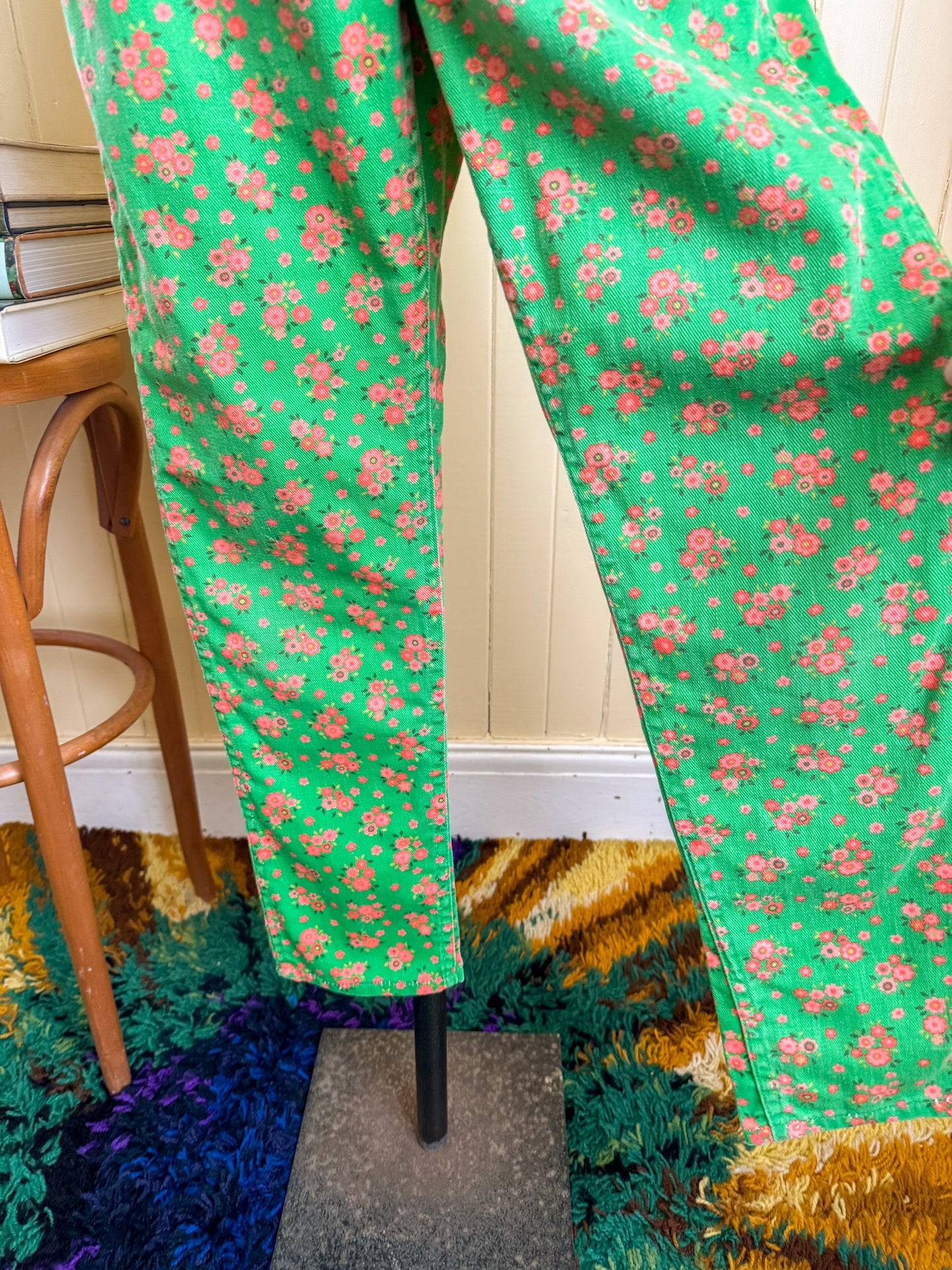 VINTAGE 1970S AMERICAN MISSES WRANGLER COTTON FLORAL PRINT TAPERED JEAN S