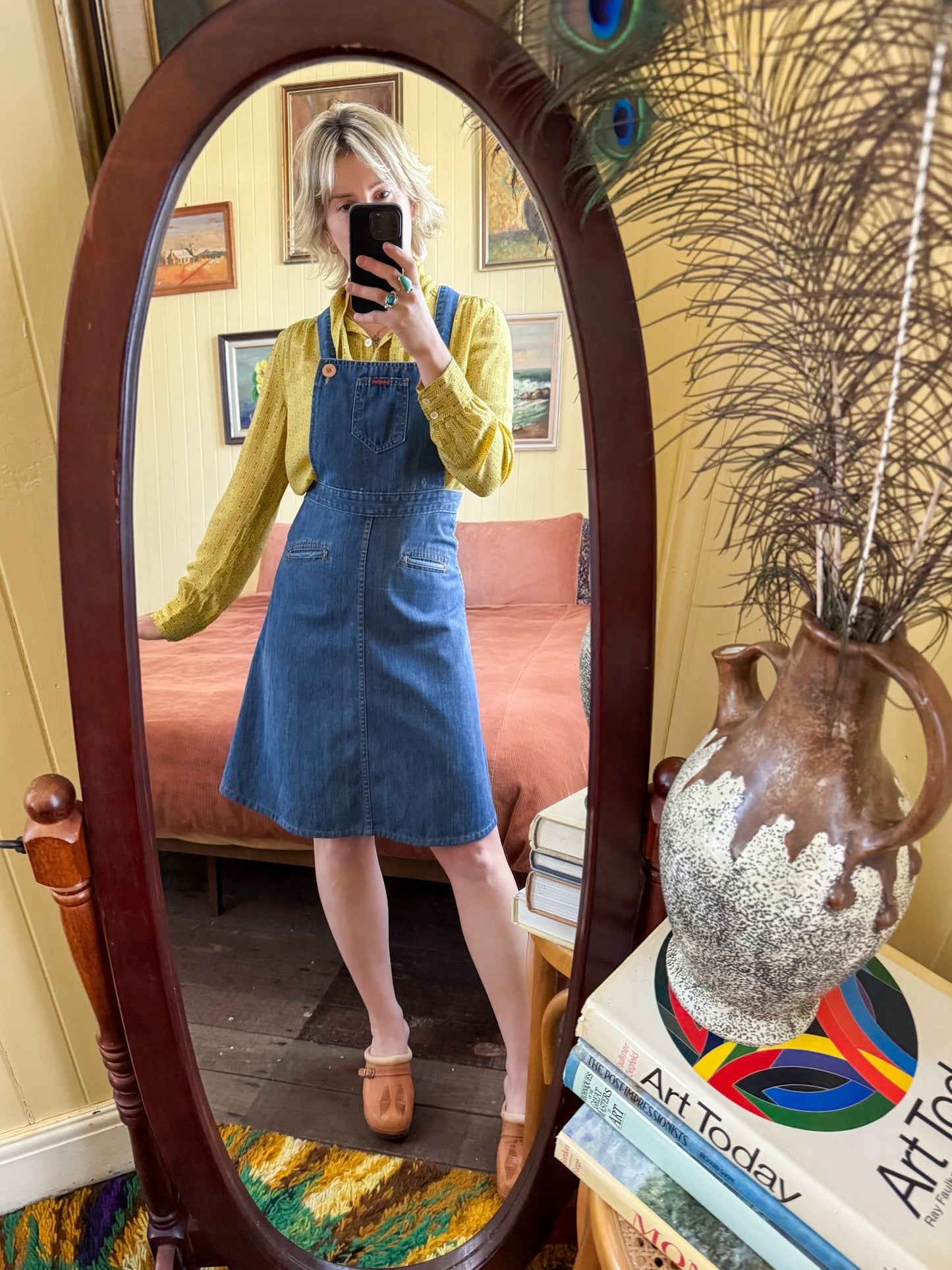 VINTAGE 1970S LANDLUBBER DENIM SUSPENDER PINAFORE DRESS XS/S