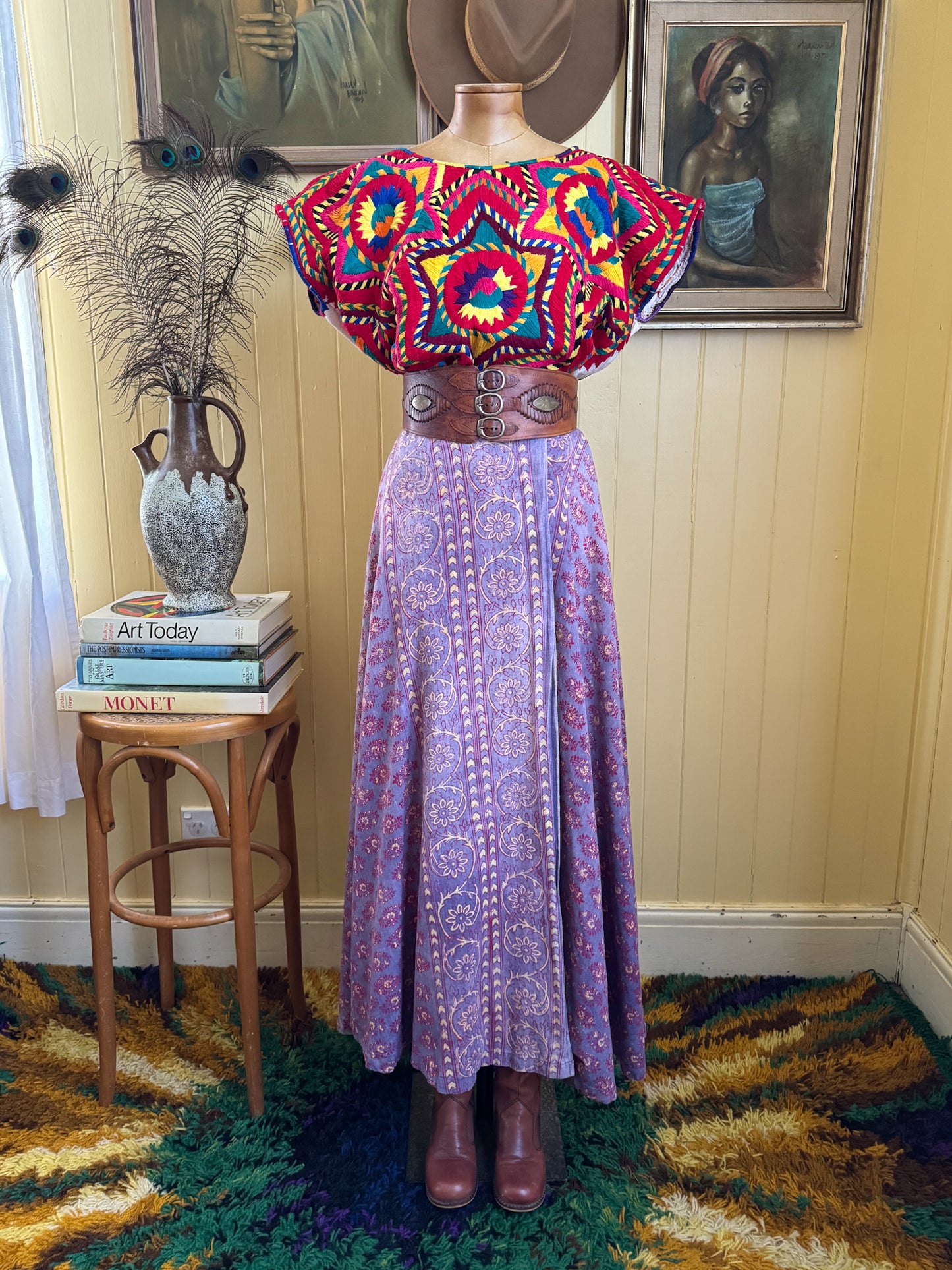 VINTAGE GUATEMALAN EMBROIDERED WOVEN COTTON HUIPIL OOAK PONCHO TOP M/L