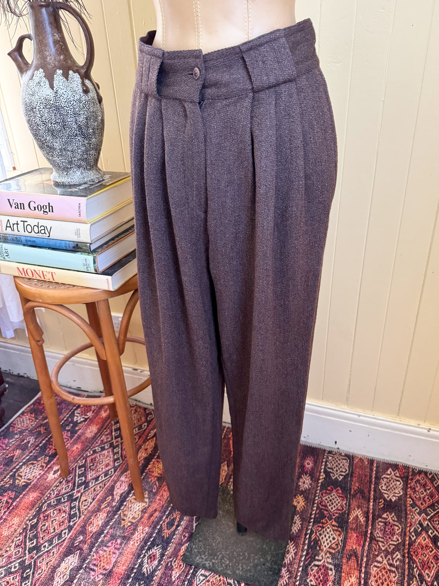 VINTAGE 1980S ITALIAN GIANNI VERSACE PURE WOOL TAILORED TAPERED PANTS S/M