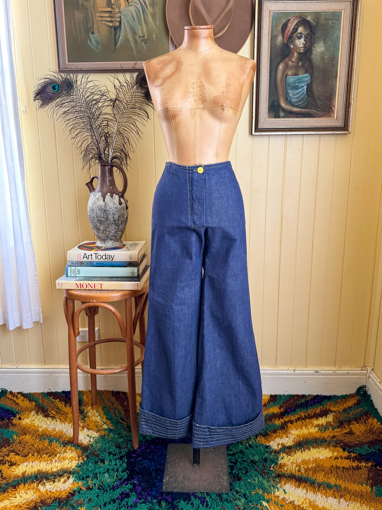 VINTAGE 1970S BILLY PLUNKETT DENIM JACKET AND FLARED JEANS SET XS