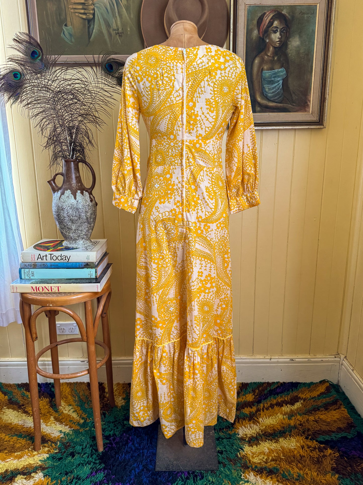 VINTAGE 1970S TRIXY COTTON FLORAL PRINT MAXI PRAIRIE DRESS S