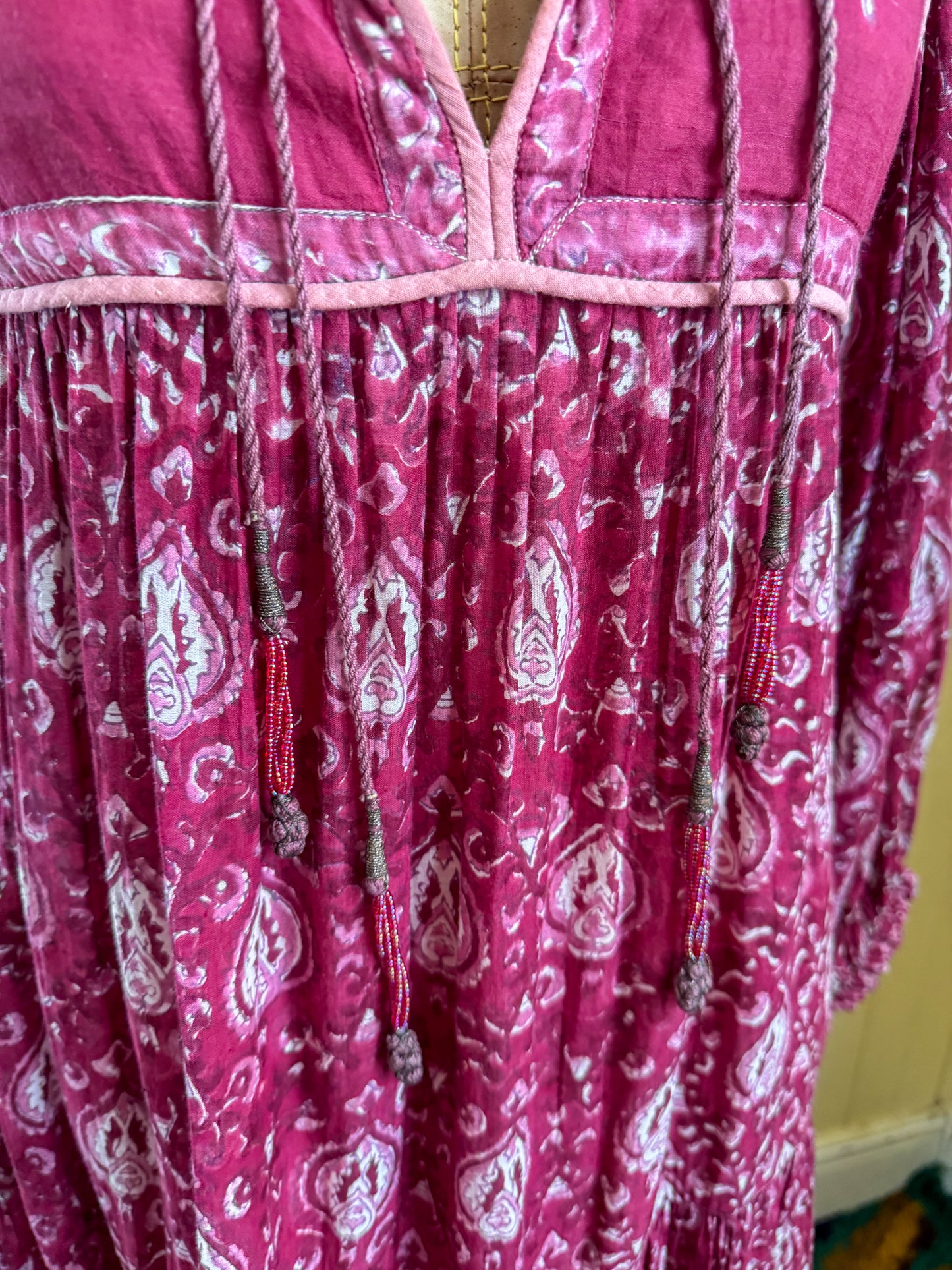 VINTAGE 1970S RARE ADINI INDIAN COTTON GAUZE MIDI DRESS S