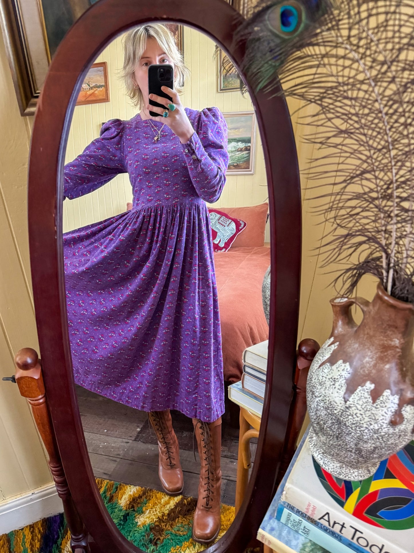 VINTAGE 1980S LAURA ASHLEY COTTON FLORAL PRINT PRAIRIE DRESS S/M