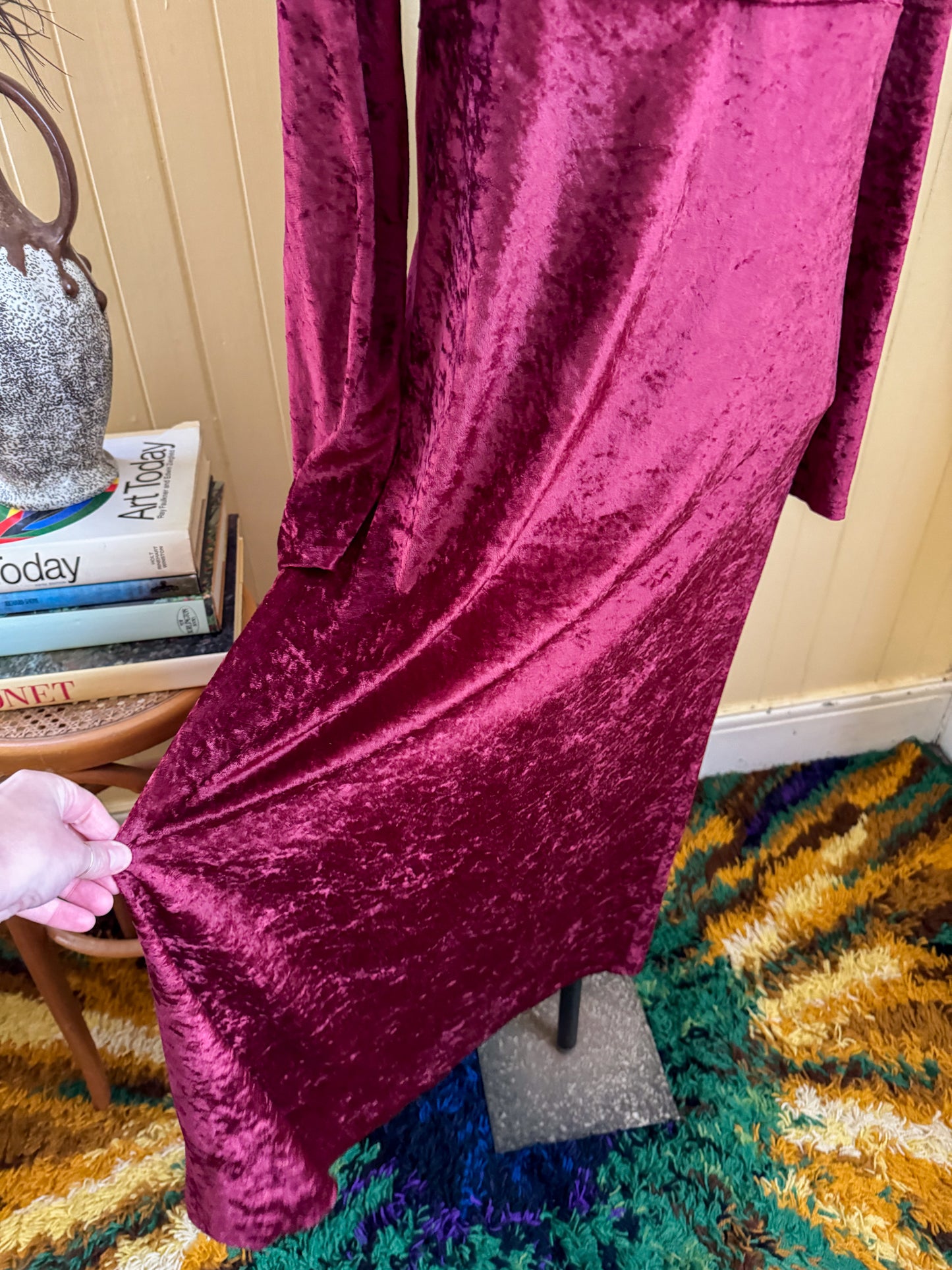 VINTAGE 1990S HOUND DOG GRUNGE VELVET SLINKY MAXI DRESS M/L