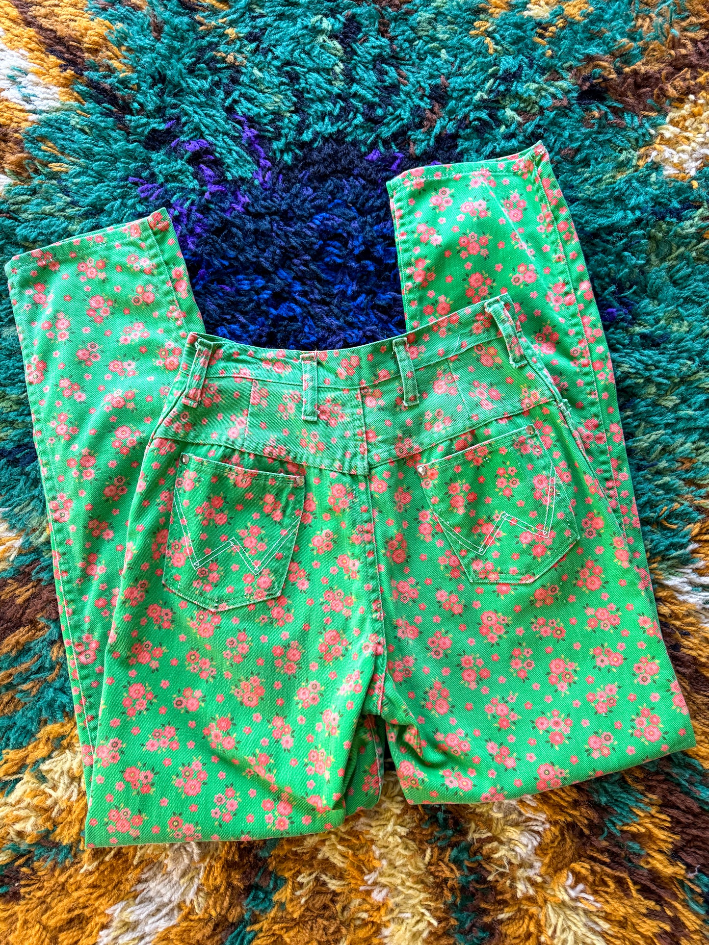 VINTAGE 1970S AMERICAN MISSES WRANGLER COTTON FLORAL PRINT TAPERED JEAN S