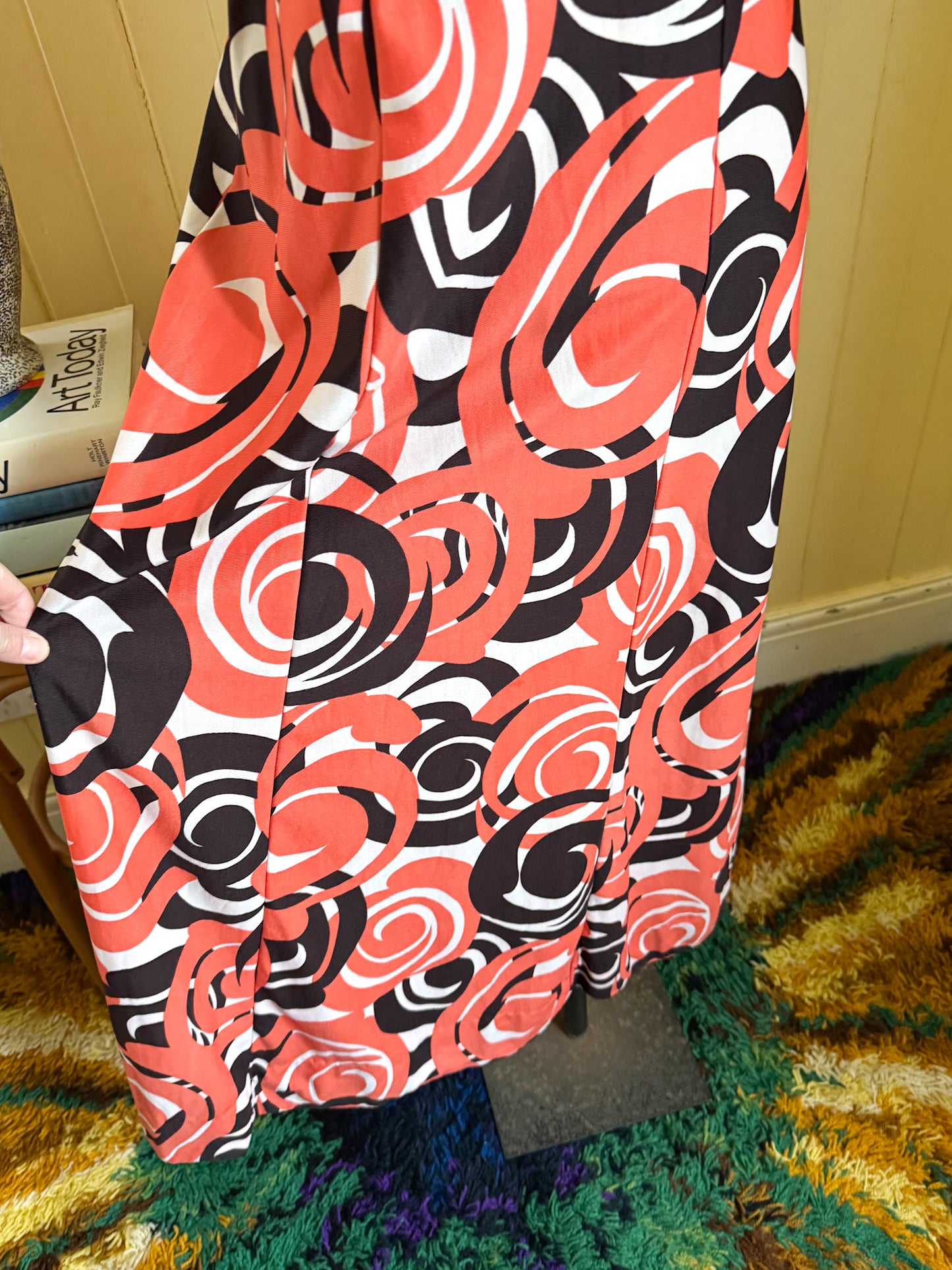 VINTAGE 1970S COLLETTE SYDNEY PSYCHEDELIC FLORAL PRINT MAXI DRESS M