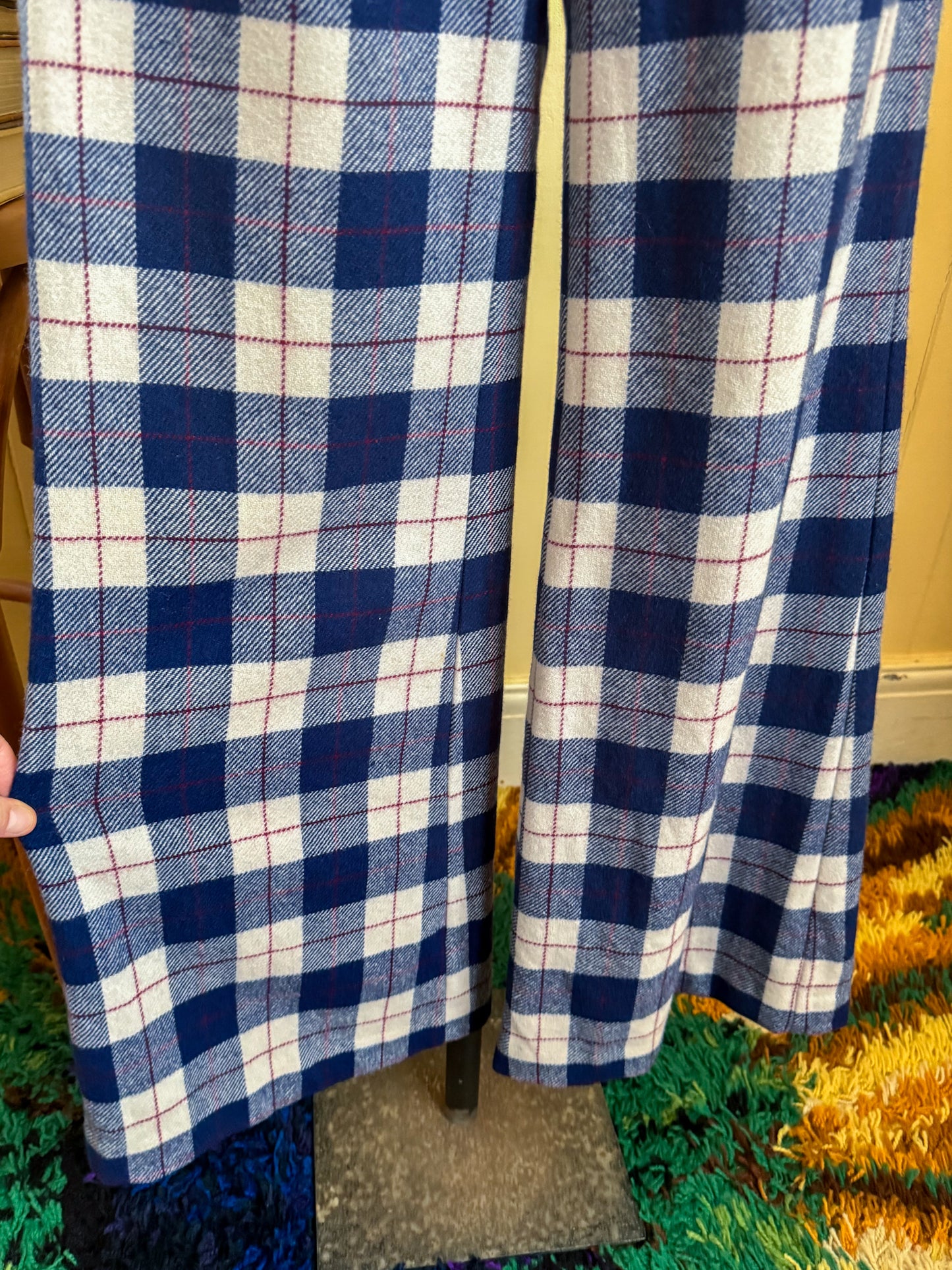 VINTAGE 1970S SPORTSCRAFT PURE WOOL PLAID WIDE LEG FLARED PANTS S/M