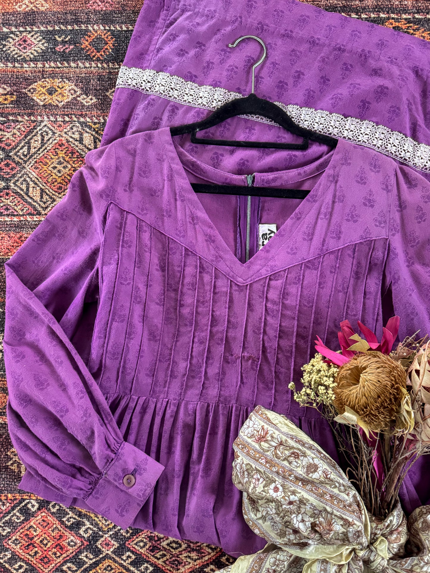 VINTAGE 1970S LAURA ASHLEY WALES COTTON PRAIRIE MODIFIED MIDI DRESS M