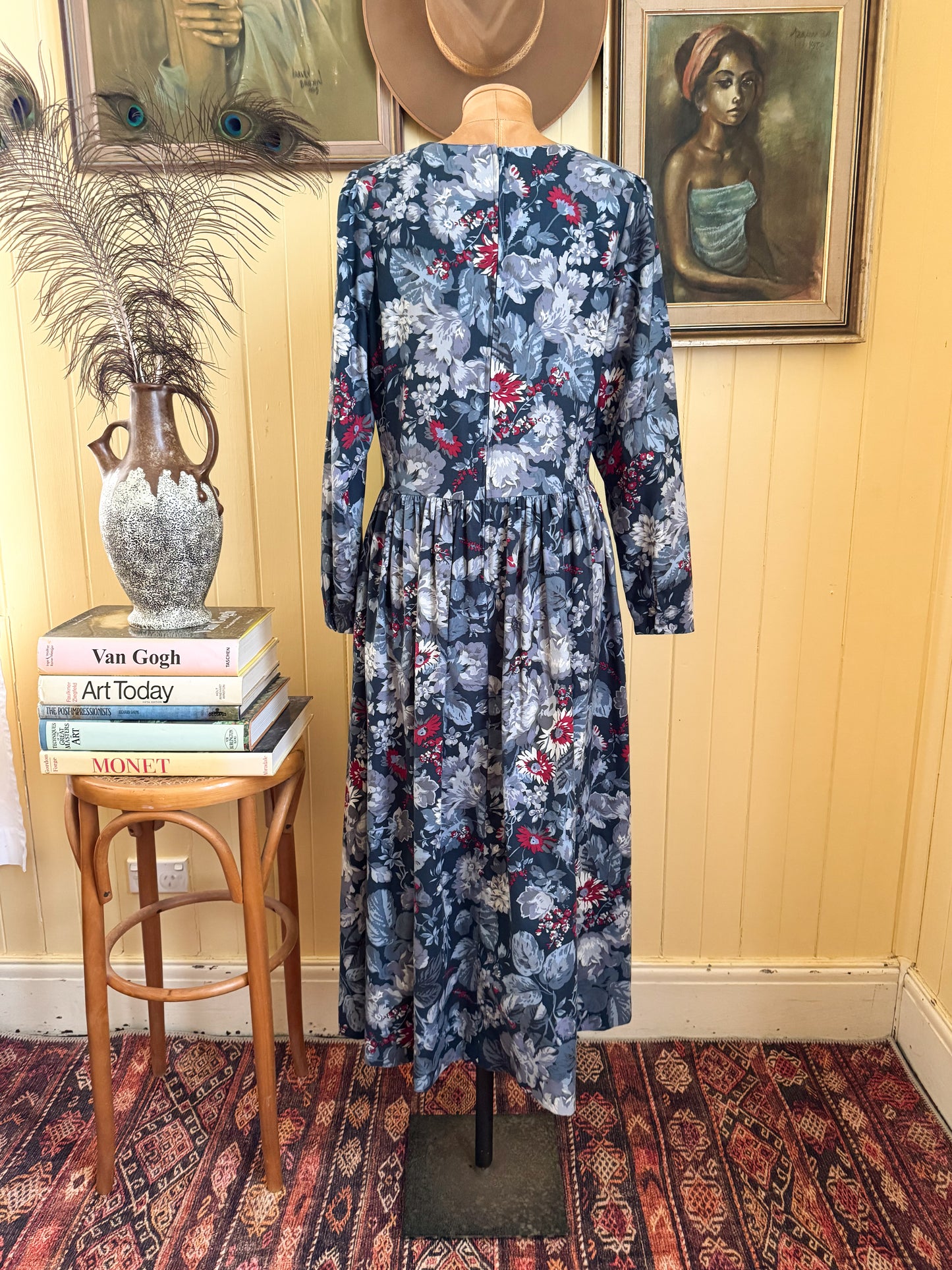 VINTAGE 1980S AUSTRALIAN LAURA ASHLEY COTTON FLORAL PRINT PRAIRIE DRESS S/M