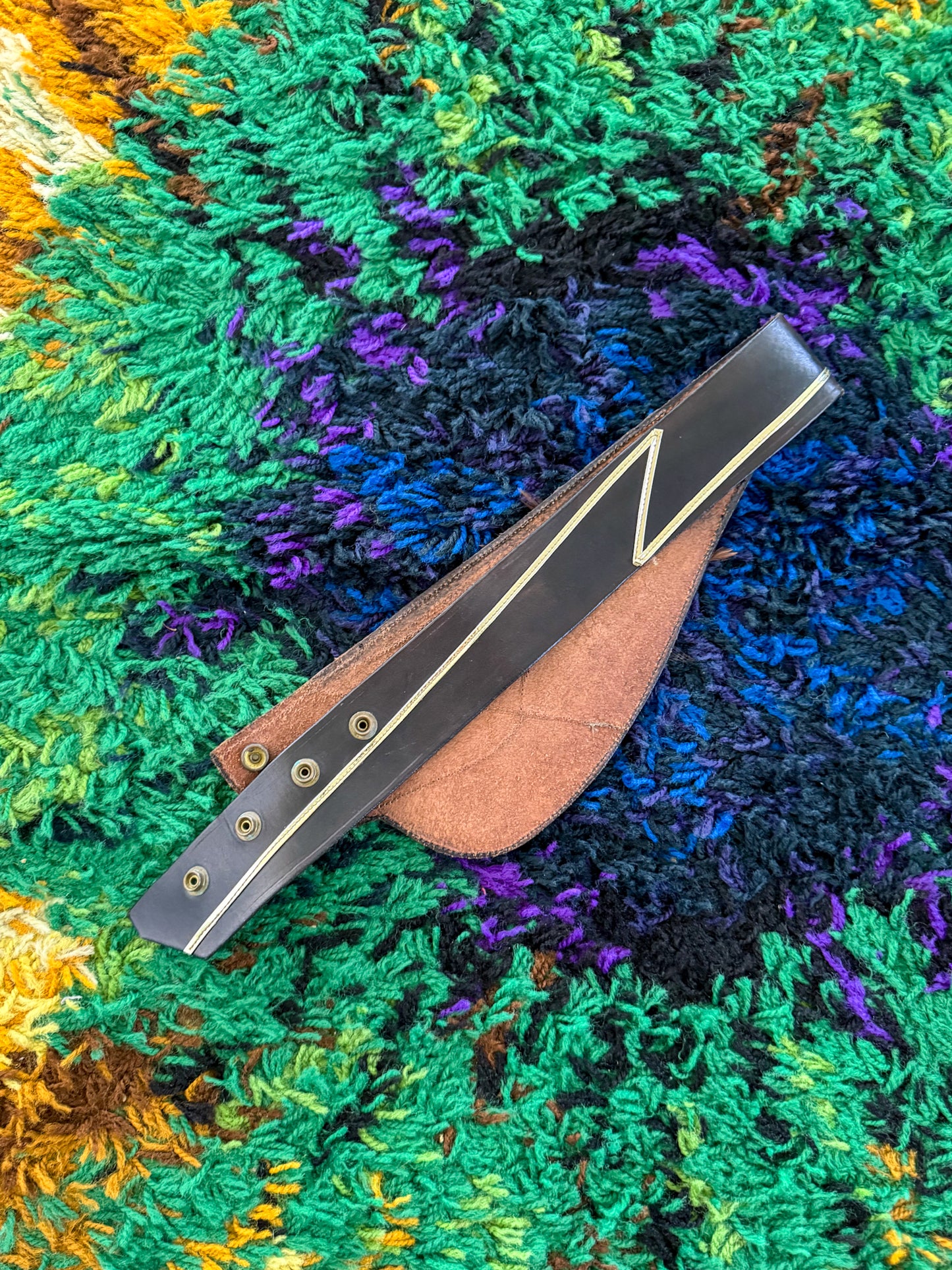 VINTAGE 1970S PATCHWORK LEATHER FUR FEATHER + METALLIC HIGH WAISTED BELT S/M