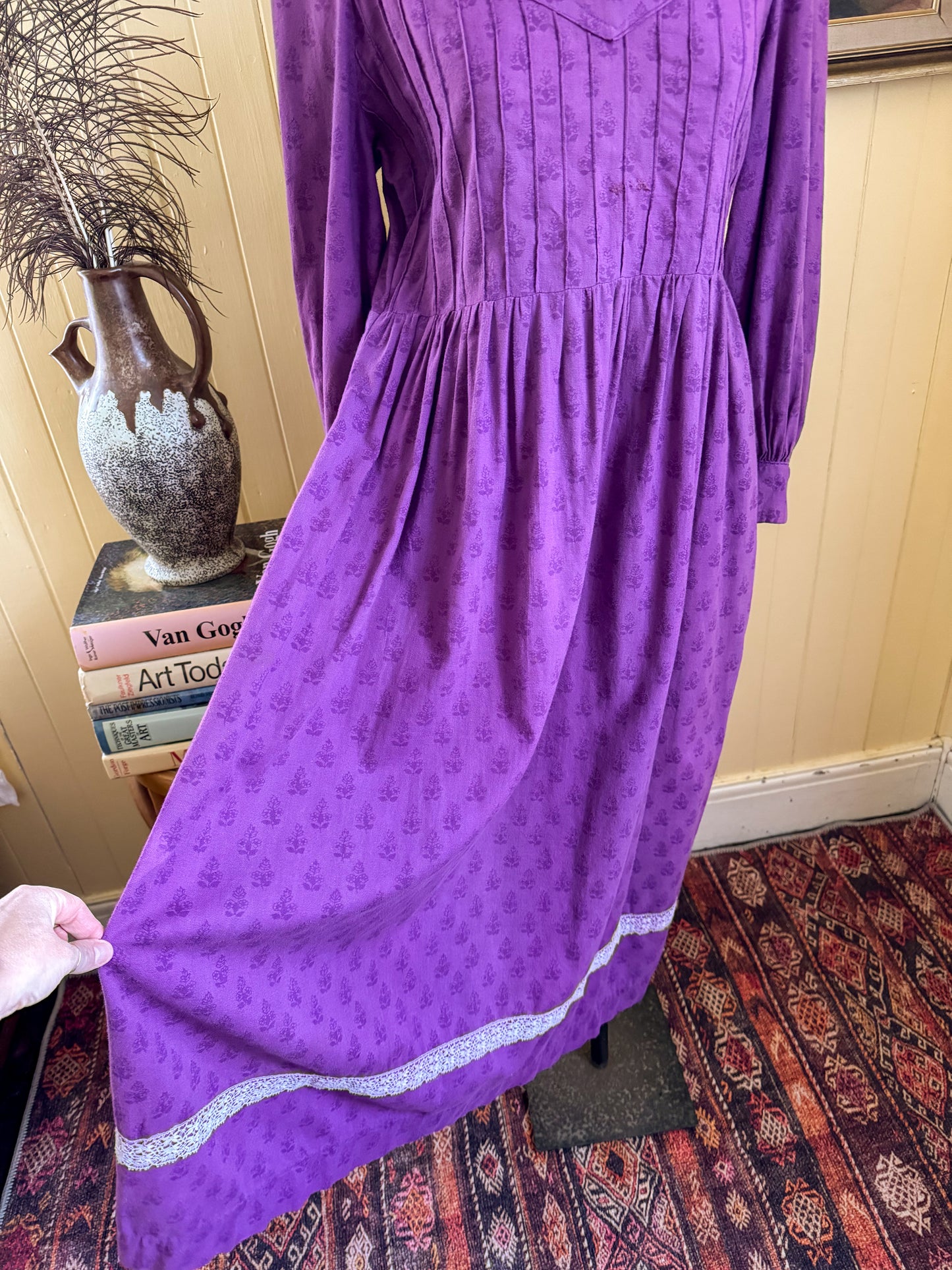 VINTAGE 1970S LAURA ASHLEY WALES COTTON PRAIRIE MODIFIED MIDI DRESS M