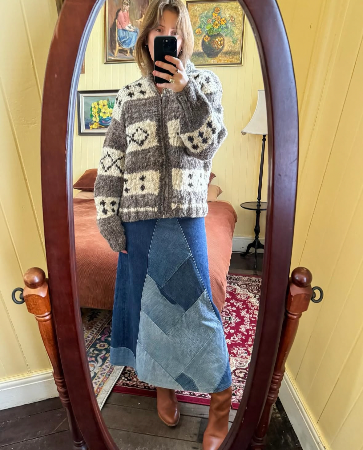 VINTAGE REWORKED LEVI’S COTTON DENIM PATCHWORK MIDI SKIRT S