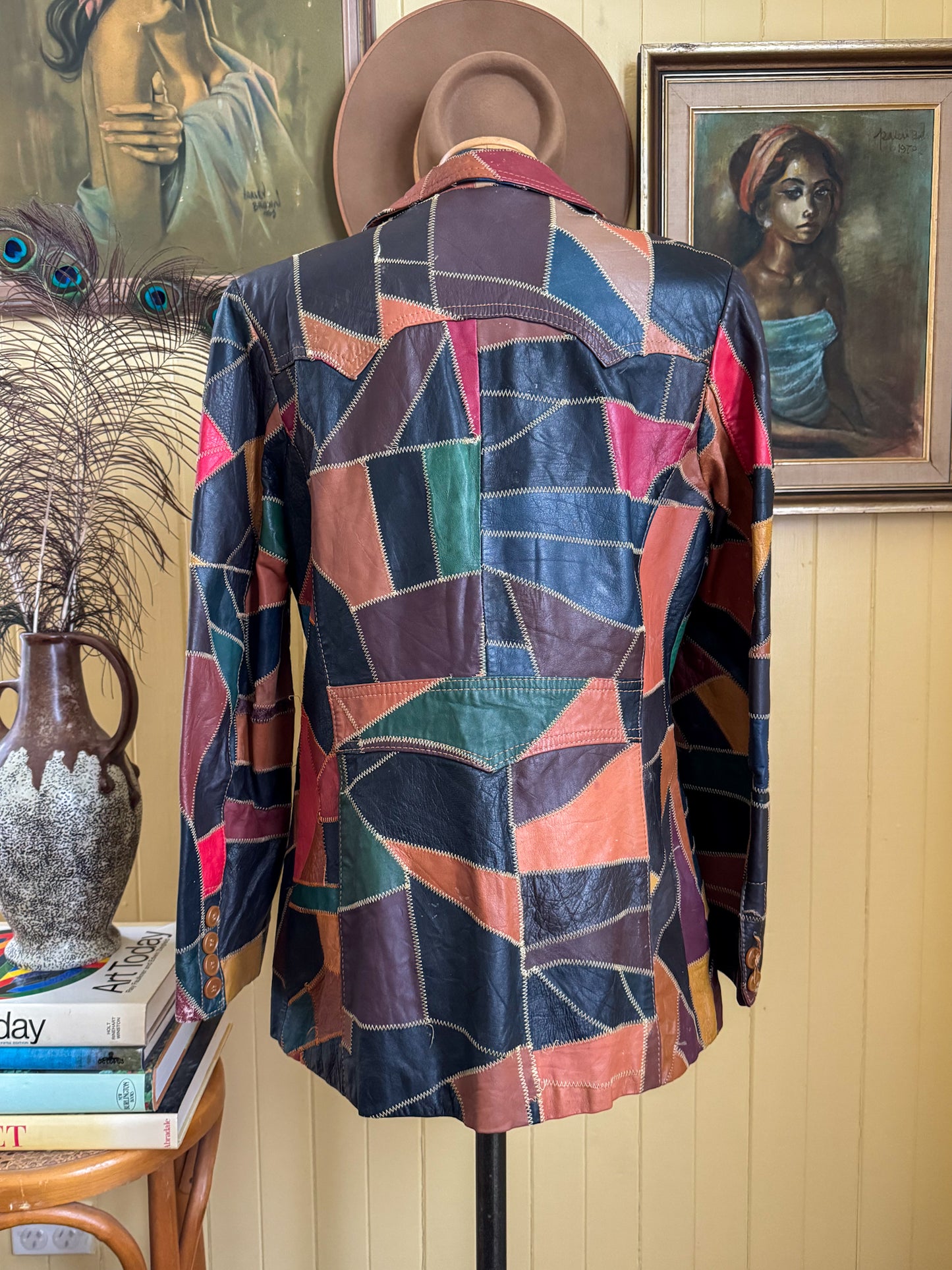 VINTAGE 1970S THE TANNERY KOREAN PATCHWORK LEATHER BLAZER JACKET M