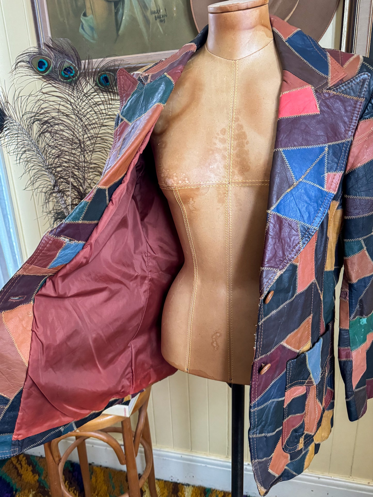VINTAGE 1970S THE TANNERY KOREAN PATCHWORK LEATHER BLAZER JACKET M