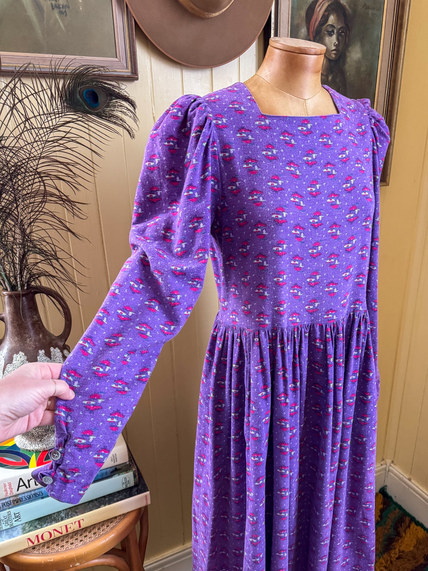 VINTAGE 1980S LAURA ASHLEY COTTON FLORAL PRINT PRAIRIE DRESS S/M