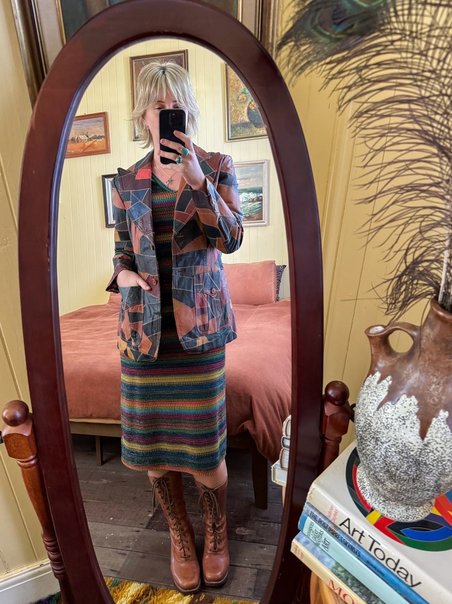 VINTAGE 1970S THE TANNERY KOREAN PATCHWORK LEATHER BLAZER JACKET M