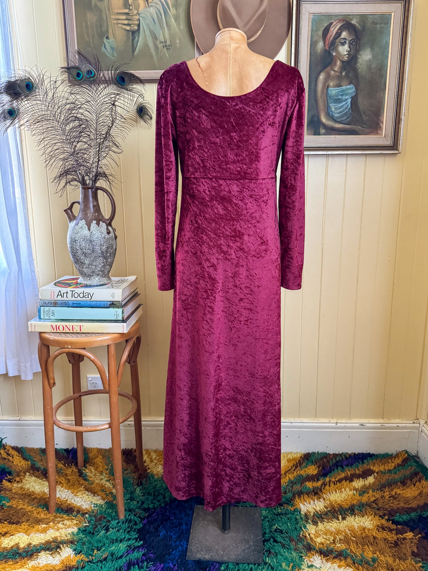 VINTAGE 1990S HOUND DOG GRUNGE VELVET SLINKY MAXI DRESS M/L