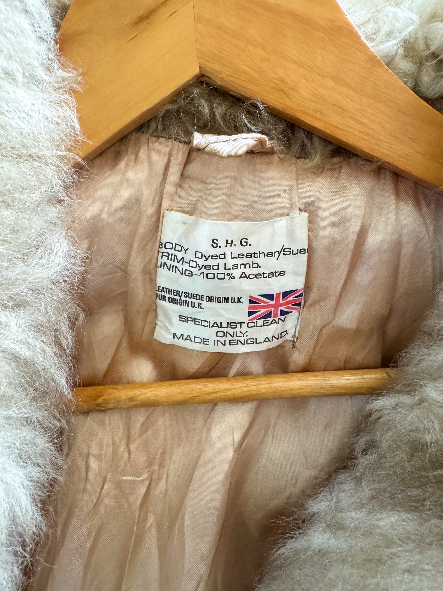VINTAGE 1970S ENGLISH NATURAL SUEDE SHEEPSKIN LONGLINE WRAP COAT S/M