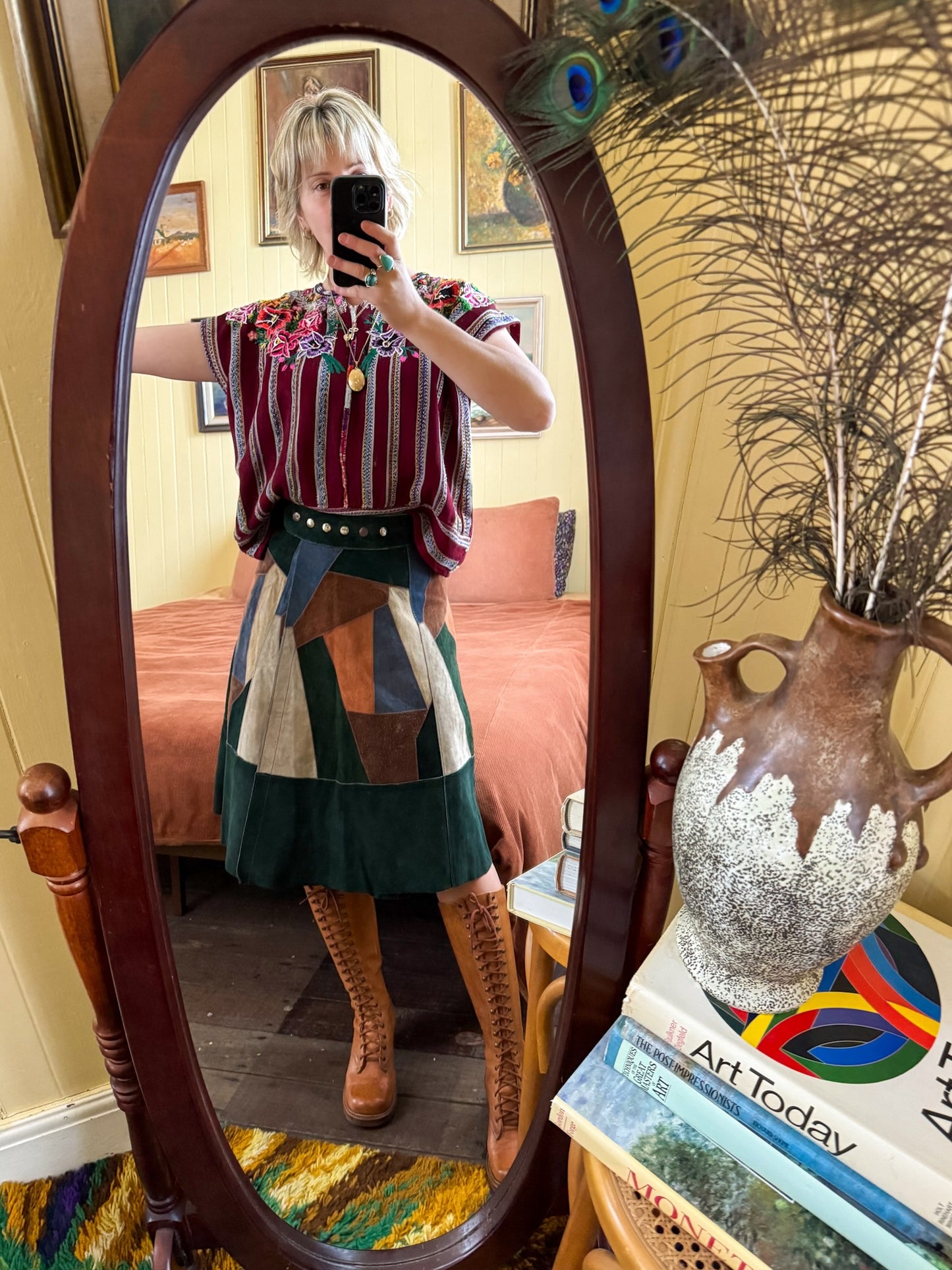 VINTAGE GUATEMALAN EMBROIDERED STRIPED COTTON HUIPIL TOP M