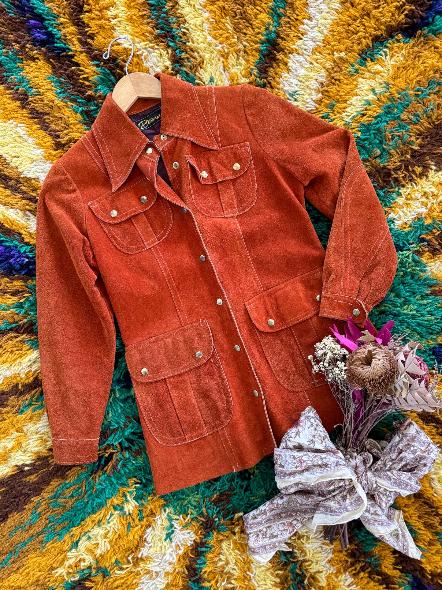 VINTAGE 1970S DAWN LEATHERCRAFT NEW YORK SUEDE LEATHER TAILORED JACKET XS