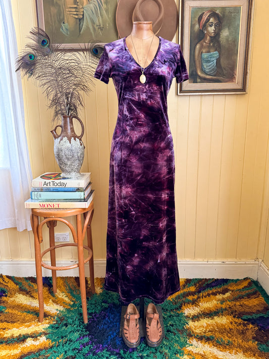 VINTAGE 1990S SINEQUANONE PARIS VELVET TIE DYE MAXI DRESS S