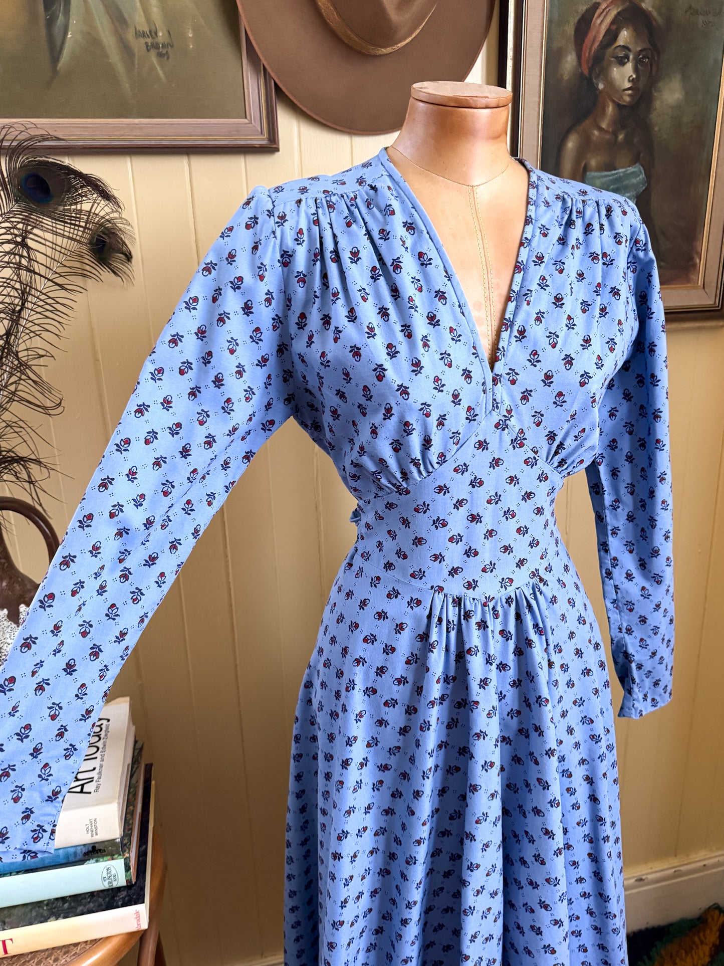 VINTAGE 1980S LAURA ASHLEY AUSTRALIAN COTTON FLORAL PRINT PRAIRIE DRESS M