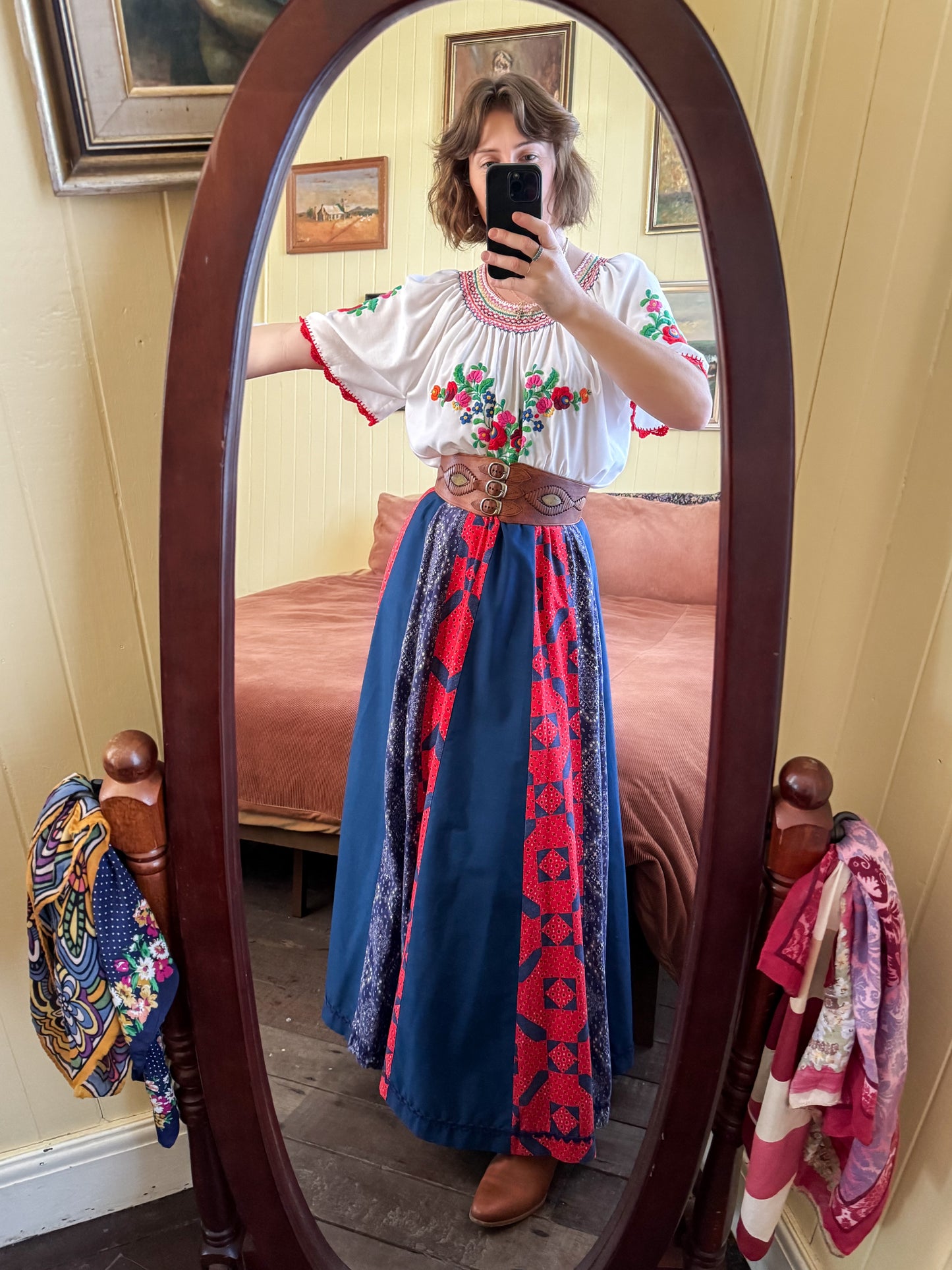 VINTAGE U.S.A COTTON BANDANA PRINT SPLICED MAXI SKIRT M