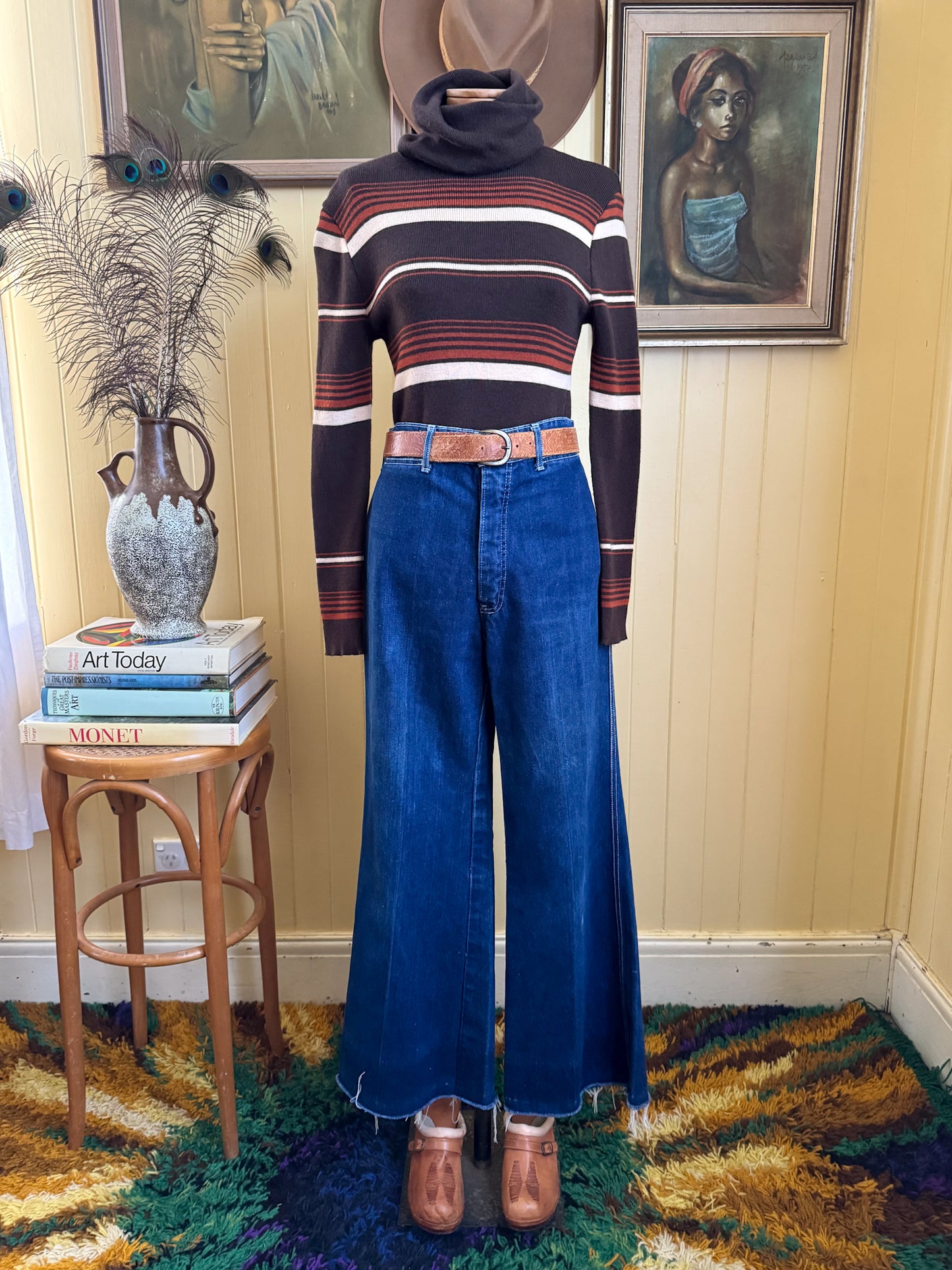 VINTAGE 1970S BLUES UNION WIDE LEG HIGH WAIST DENIM JEANS M