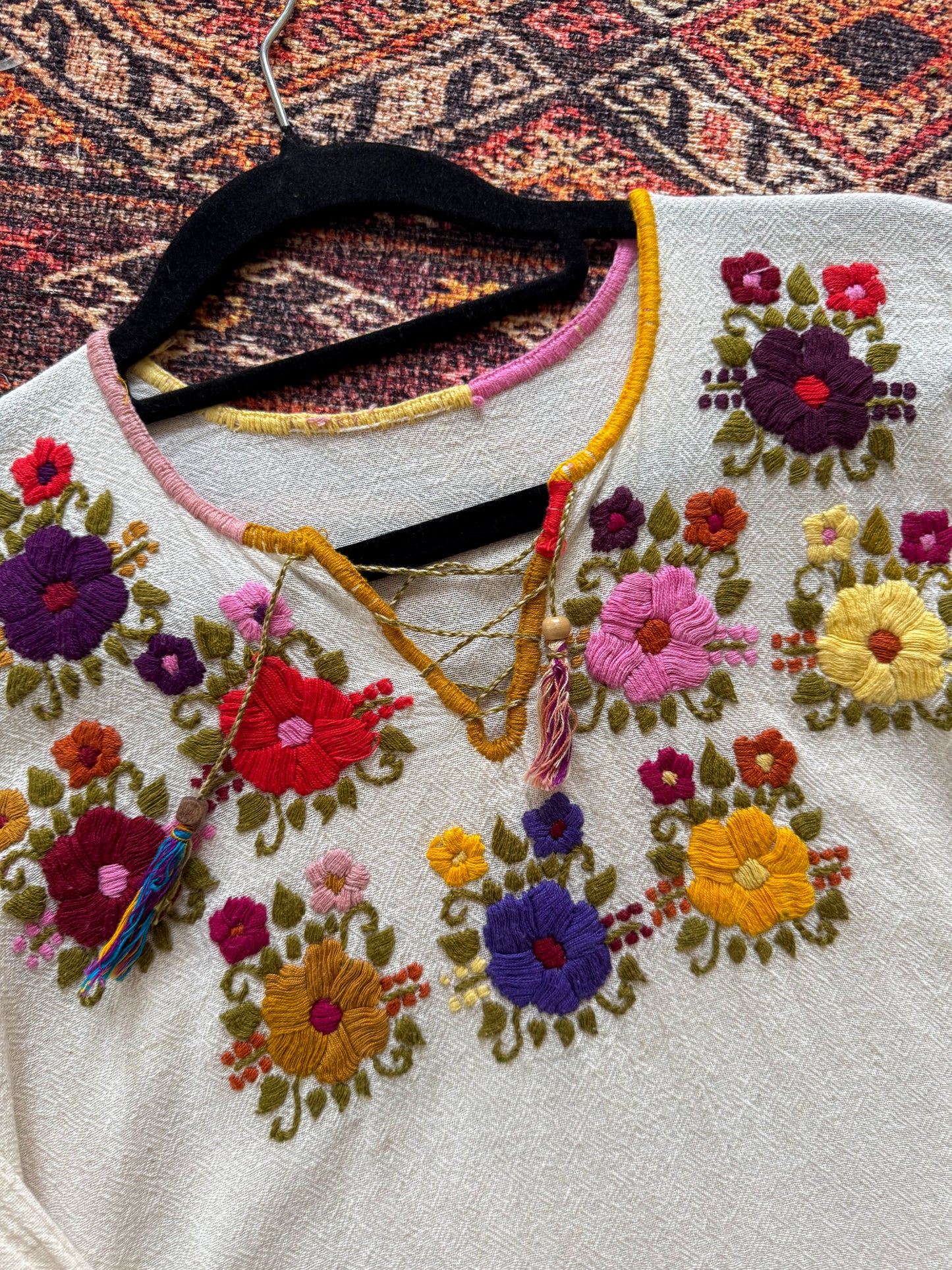 VINTAGE MEXICAN COTTON EMBROIDERED LONG SLEEVE FOLK BLOUSE S