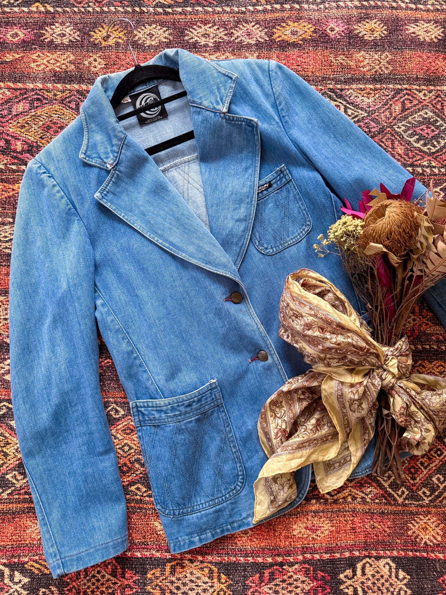 VINTAGE 1970S WALCO COTTON DENIM FITTED BLAZER JACKET S/M