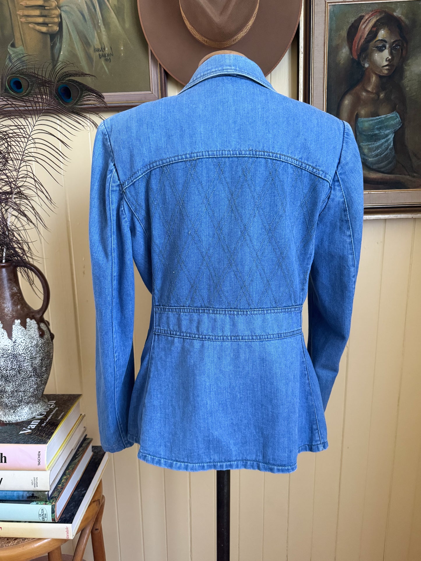 VINTAGE 1970S WALCO COTTON DENIM FITTED BLAZER JACKET S/M