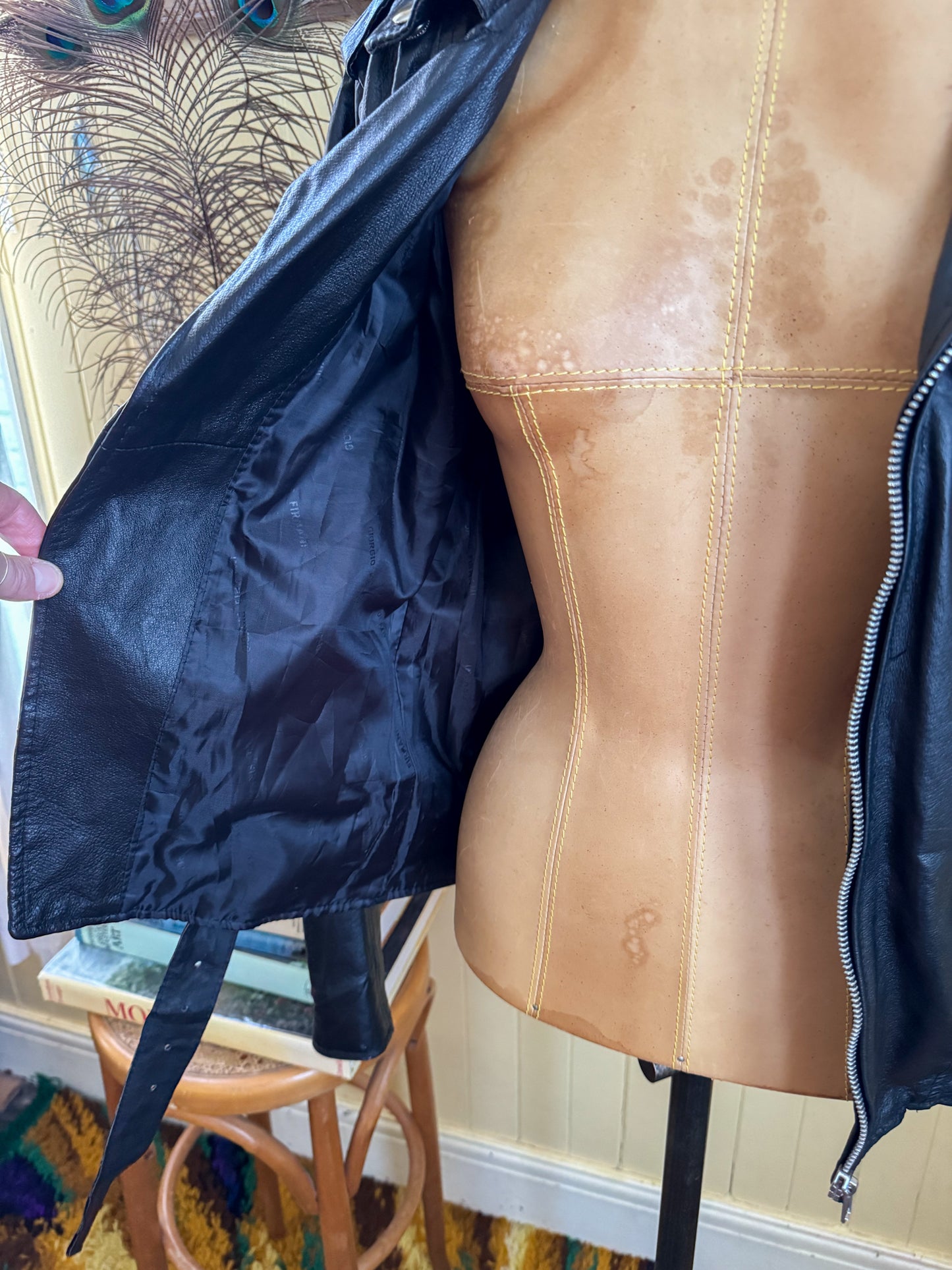 VINTAGE 1980S GIORGIO FIRMANI BLACK LEATHER MOTORCYCLE JACKET M