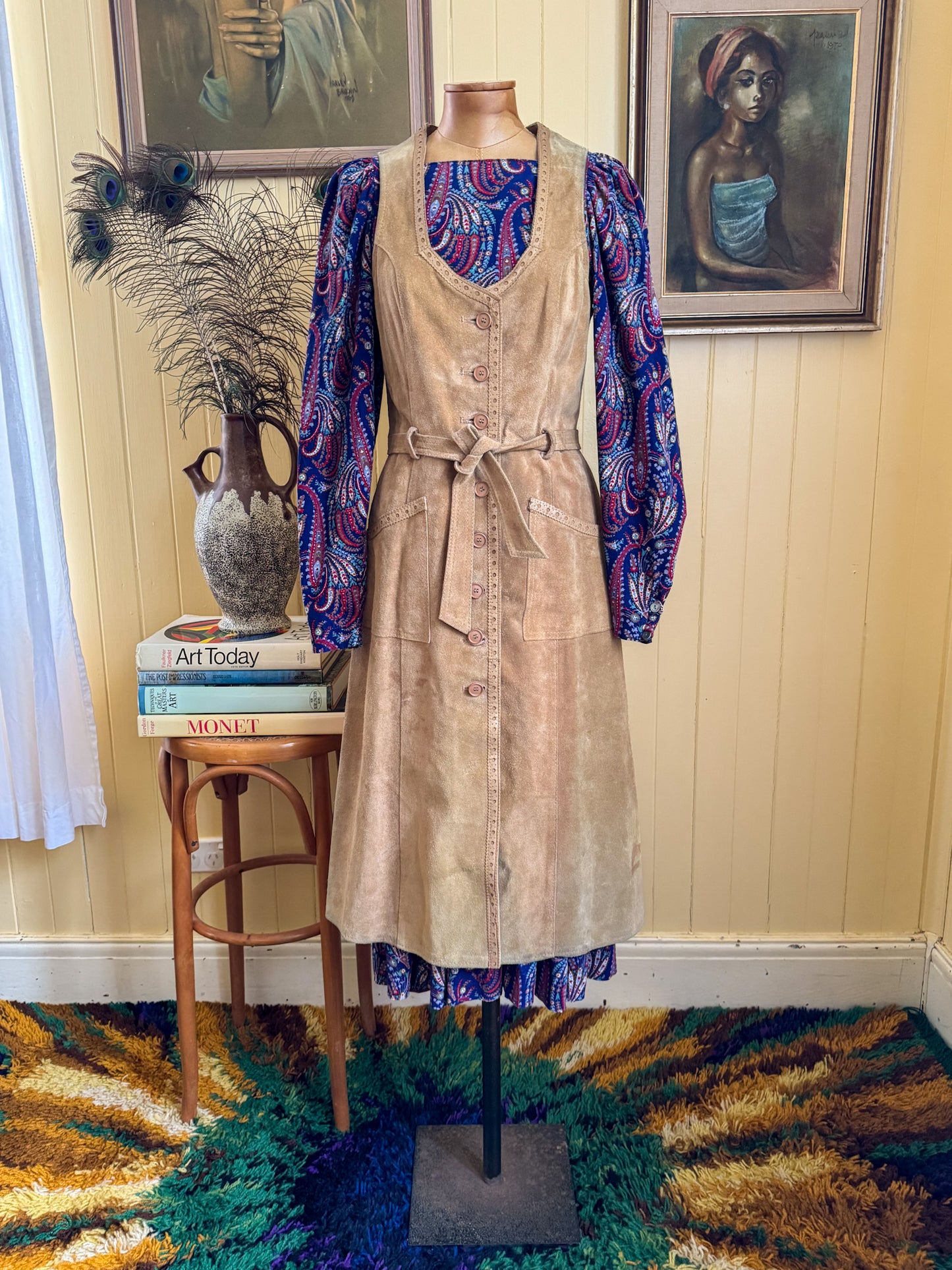 VINTAGE 1980S ENGLISH LAURA ASHLEY COTTON CORDUROY PAISLEY PRAIRIE DRESS S