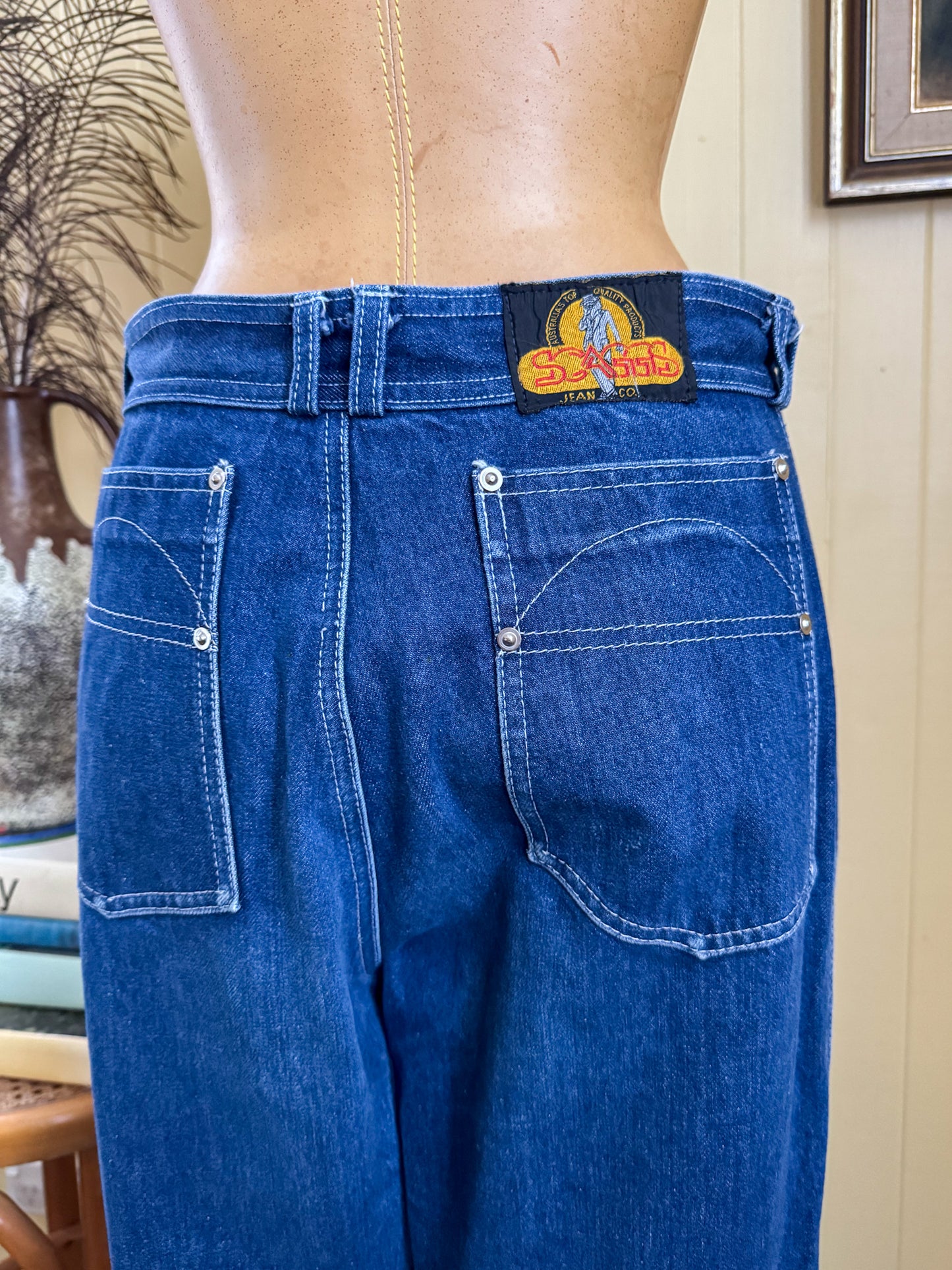 VINTAGE 1980S SCAGGS HIGH WAIST STRAIGHT LEG DENIM JEANS S/M