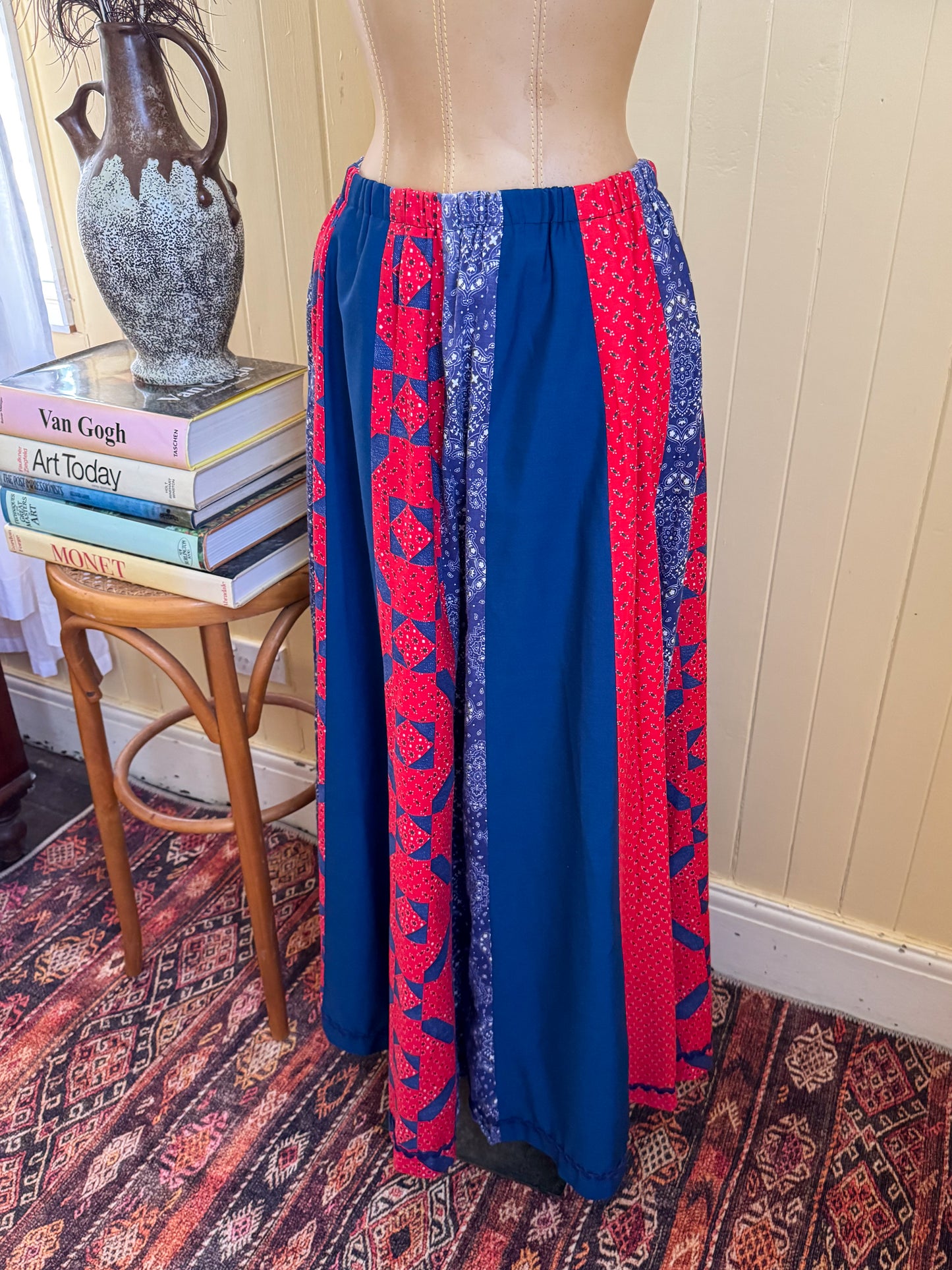 VINTAGE U.S.A COTTON BANDANA PRINT SPLICED MAXI SKIRT M