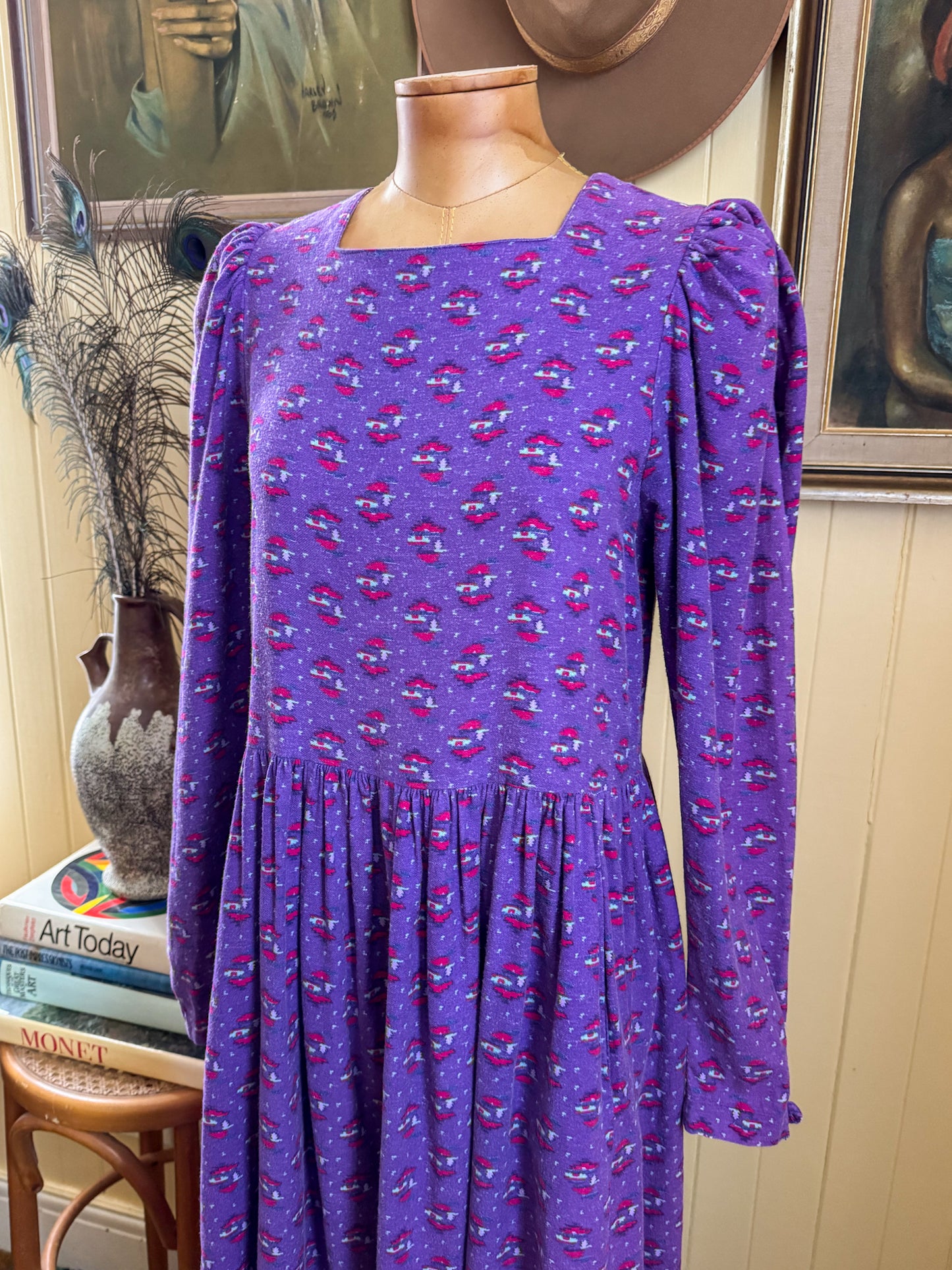 VINTAGE 1980S LAURA ASHLEY COTTON FLORAL PRINT PRAIRIE DRESS S/M
