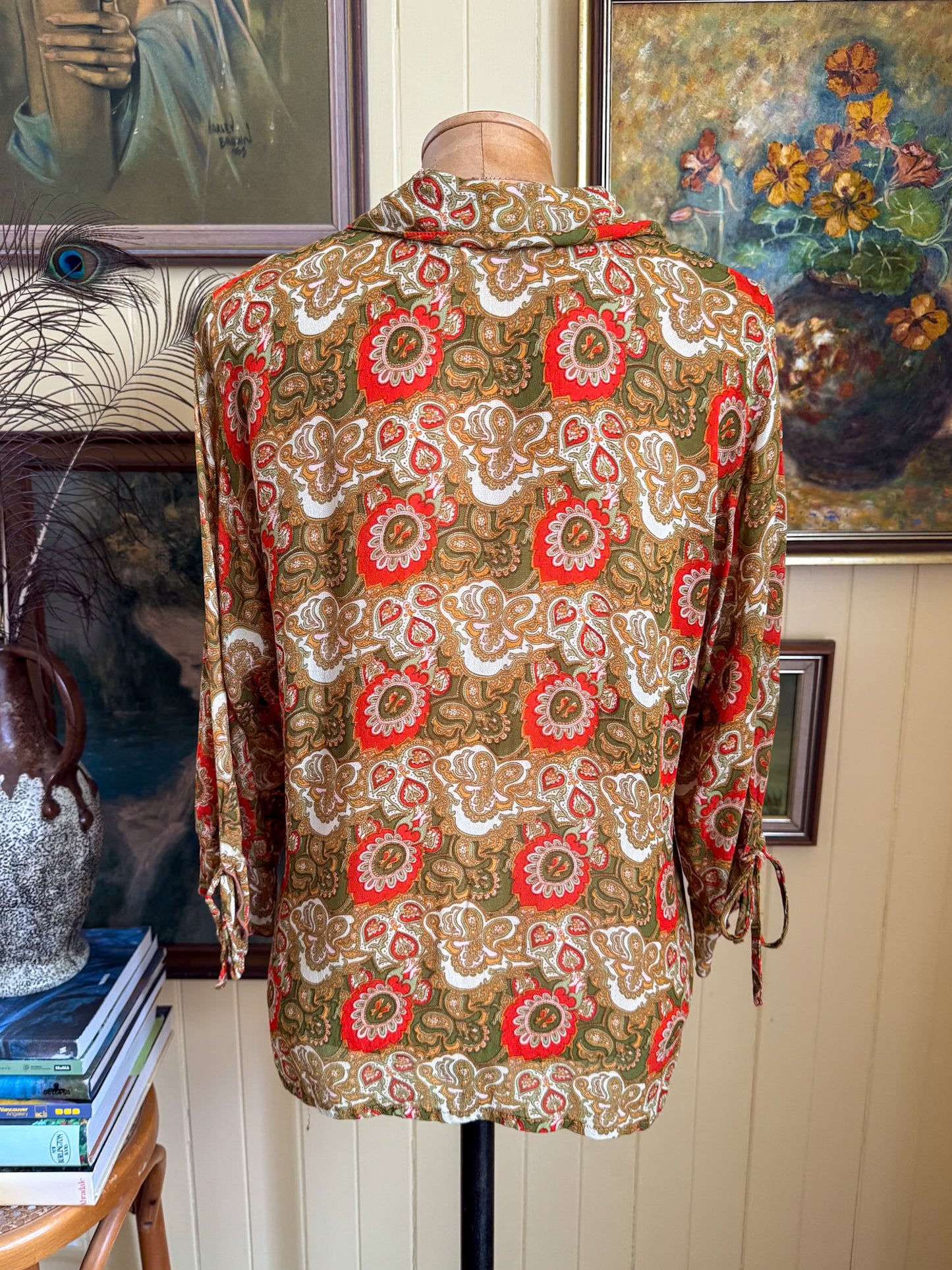 PRELOVED GOLDEN BROWN THE LABEL PAISLEY SILK BUTTON THROUGH BLOUSE M