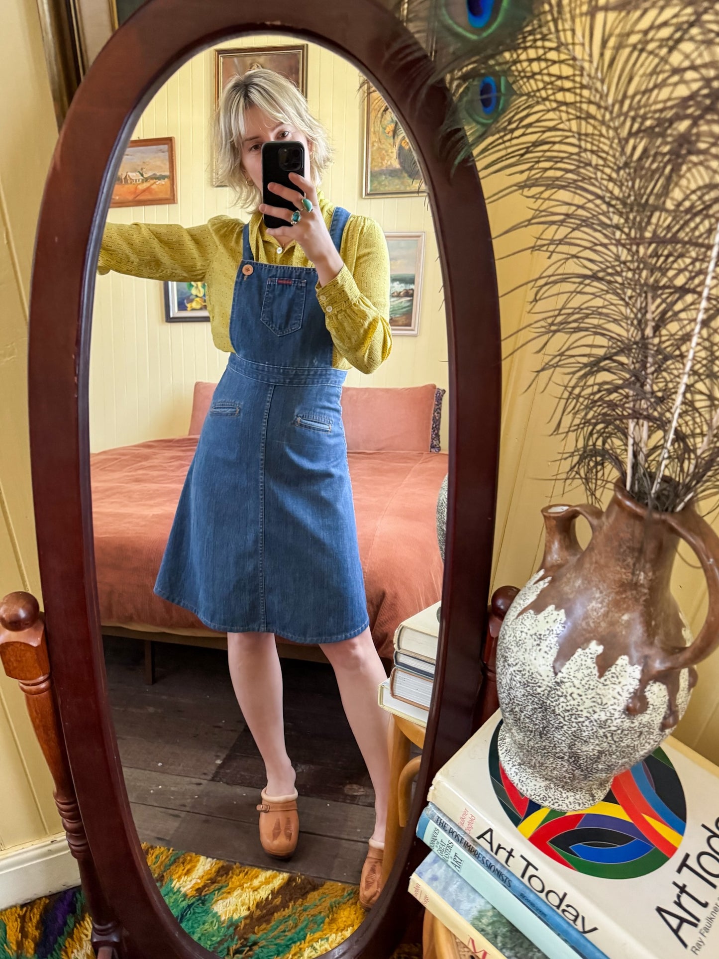 VINTAGE 1970S LANDLUBBER DENIM SUSPENDER PINAFORE DRESS XS/S