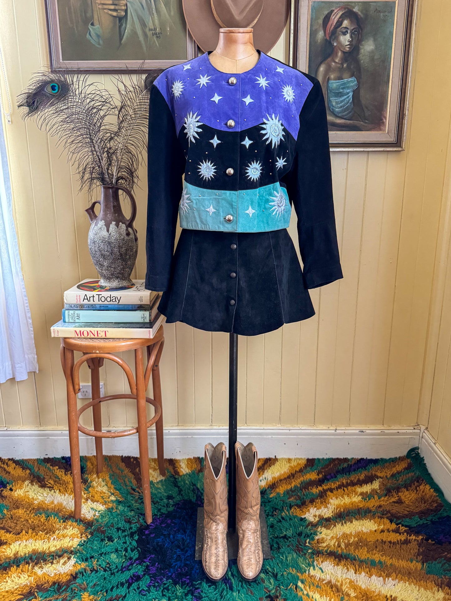 VINTAGE 1990S SUEDE LEATHER PANELLED BUTTON THROUGH MINI SKIRT M/L