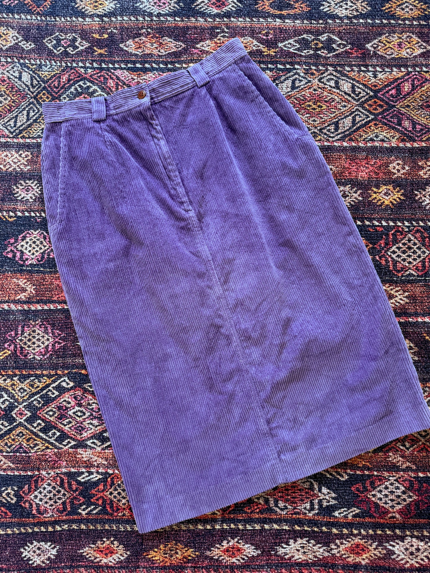 VINTAGE 1980S SPORTSCRAFT COTTON CORDUROY MIDI PENCIL SKIRT S/M