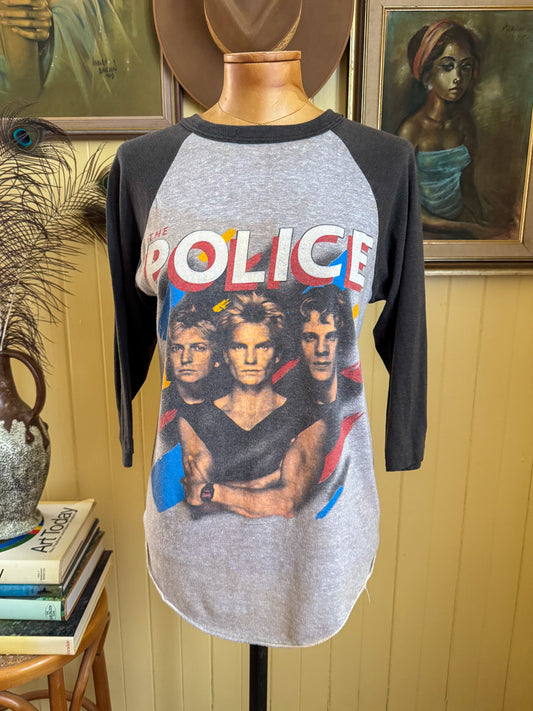 VINTAGE 1983 THE POLICE SYNCHRONICITY TOUR PRINT RAGLAN TSHIRT S/M