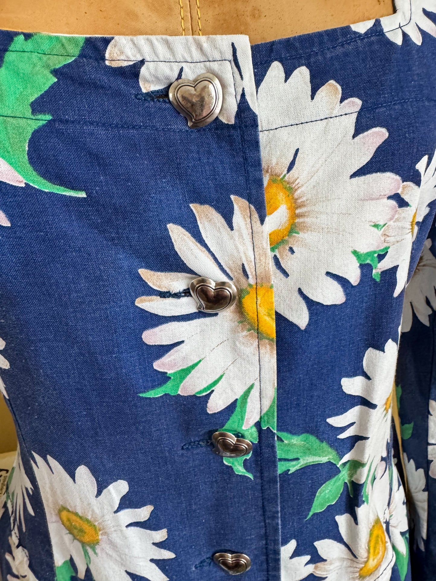 VINTAGE 1980S ASTRID PRIOR DAISY FLORAL PRINT PRAIRIE DRESS M